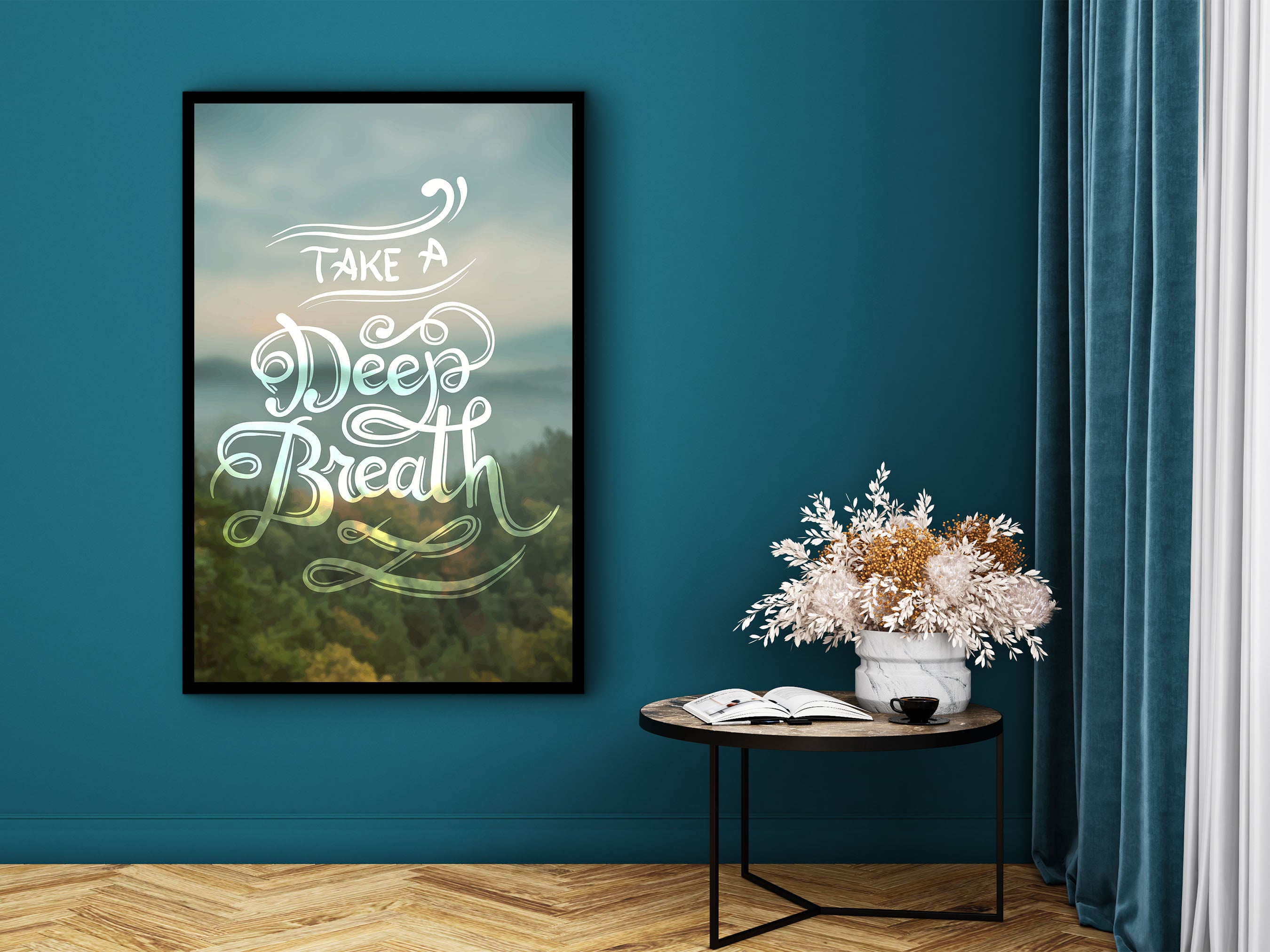 Motivational Wal Art, Take a Deep Breath Canvas, Home Office Quotes Wall Decor, Ready to Hang, Perfect Gift for Her, Printed on Black Frame