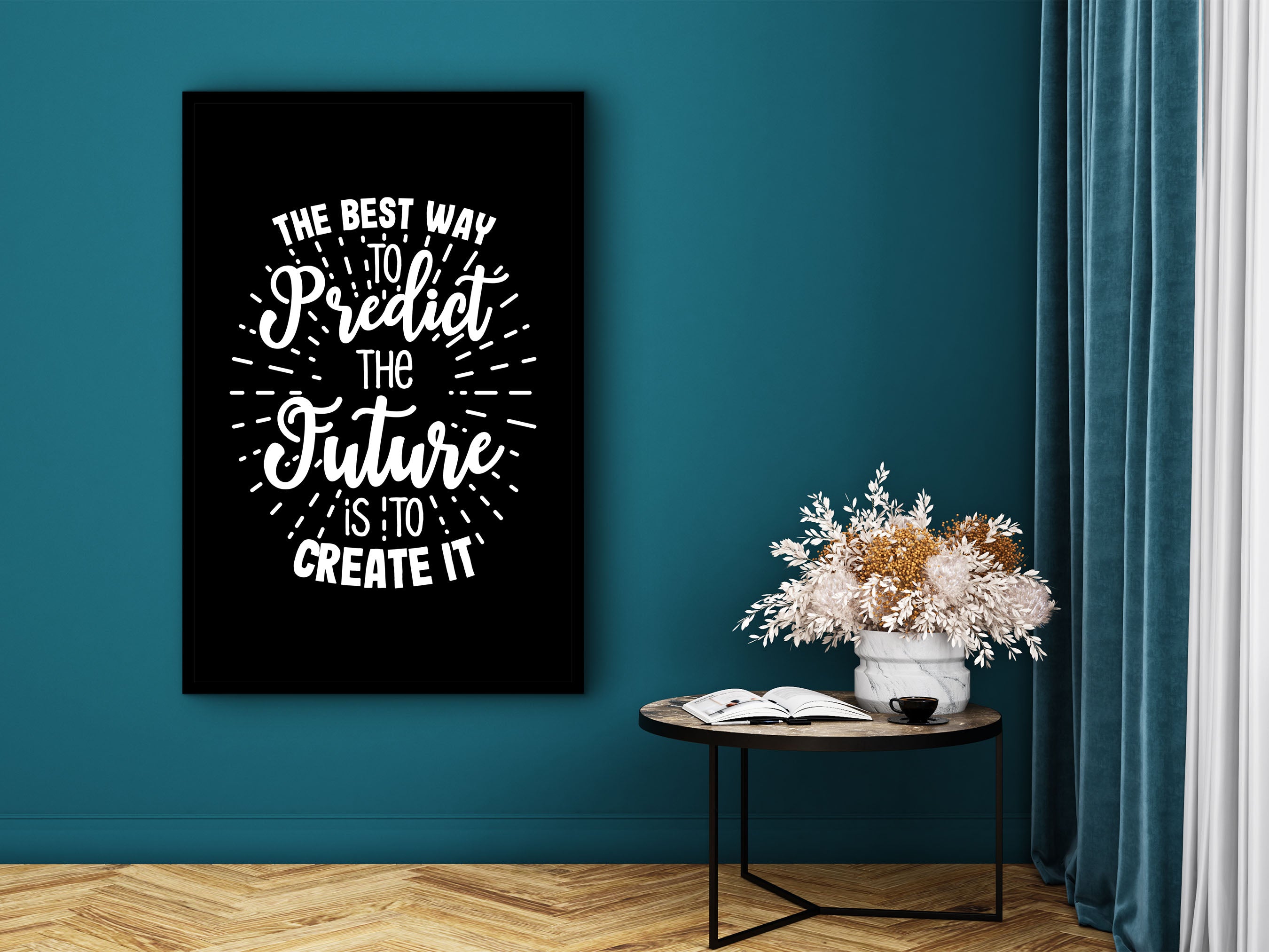 Motivational Poster Wall Art, The Best Way to Predict the Future Is to Create It Canvas, Ready to Hang Birthday Gift, Printed on Black Frame