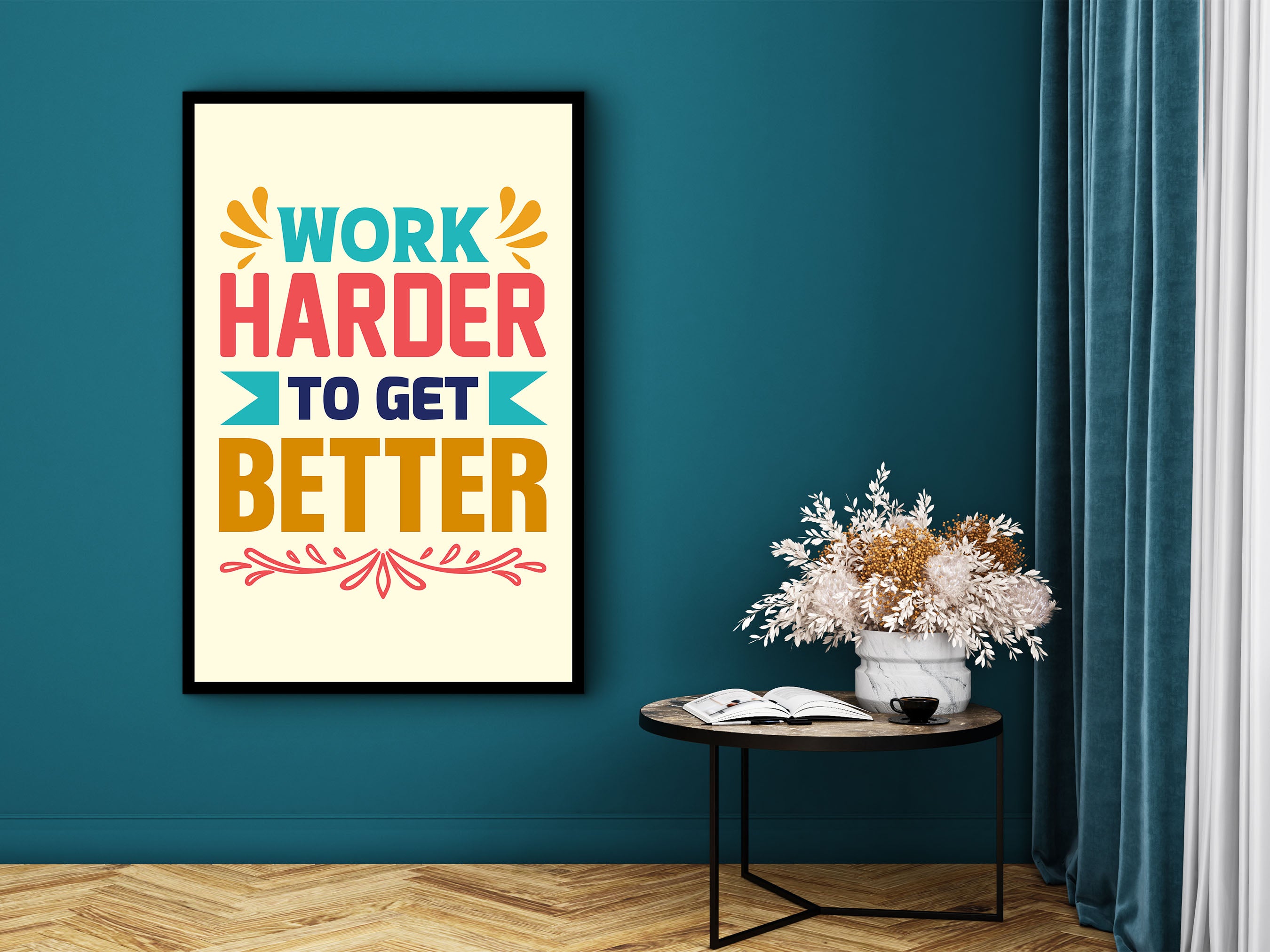 Work Harder to Get Better Wall Art Canvas, Motivational Quote Art, Home and Office Decor, Ready to Hang, Unique Gift, Printed on Black Frame