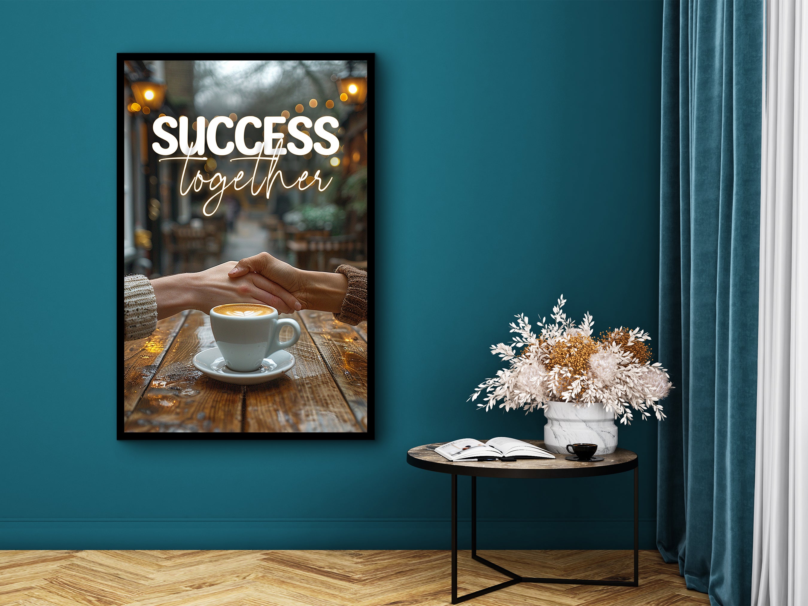 Success Together Wall Art, Motivational Wall Art Canvas, Modern Office Wall Decor, Ready to Hang, Printed on Black Frame, Gift Idea For Him