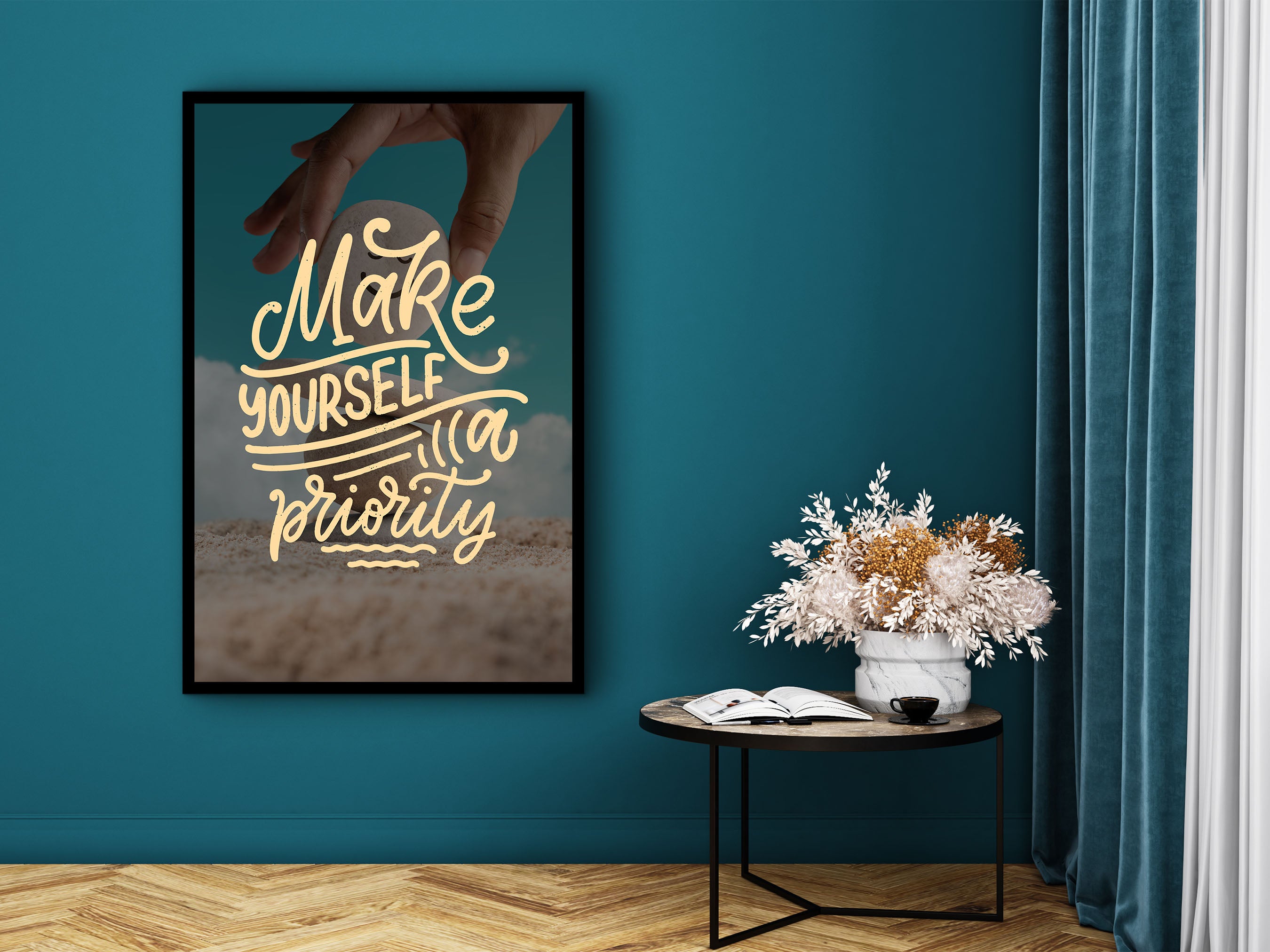 Motivational Wall Art, Make Yourself a Priority Canvas, Home & Office Decor, Ready to Hang, Perfect Gift for Her, Printed on Black Frame