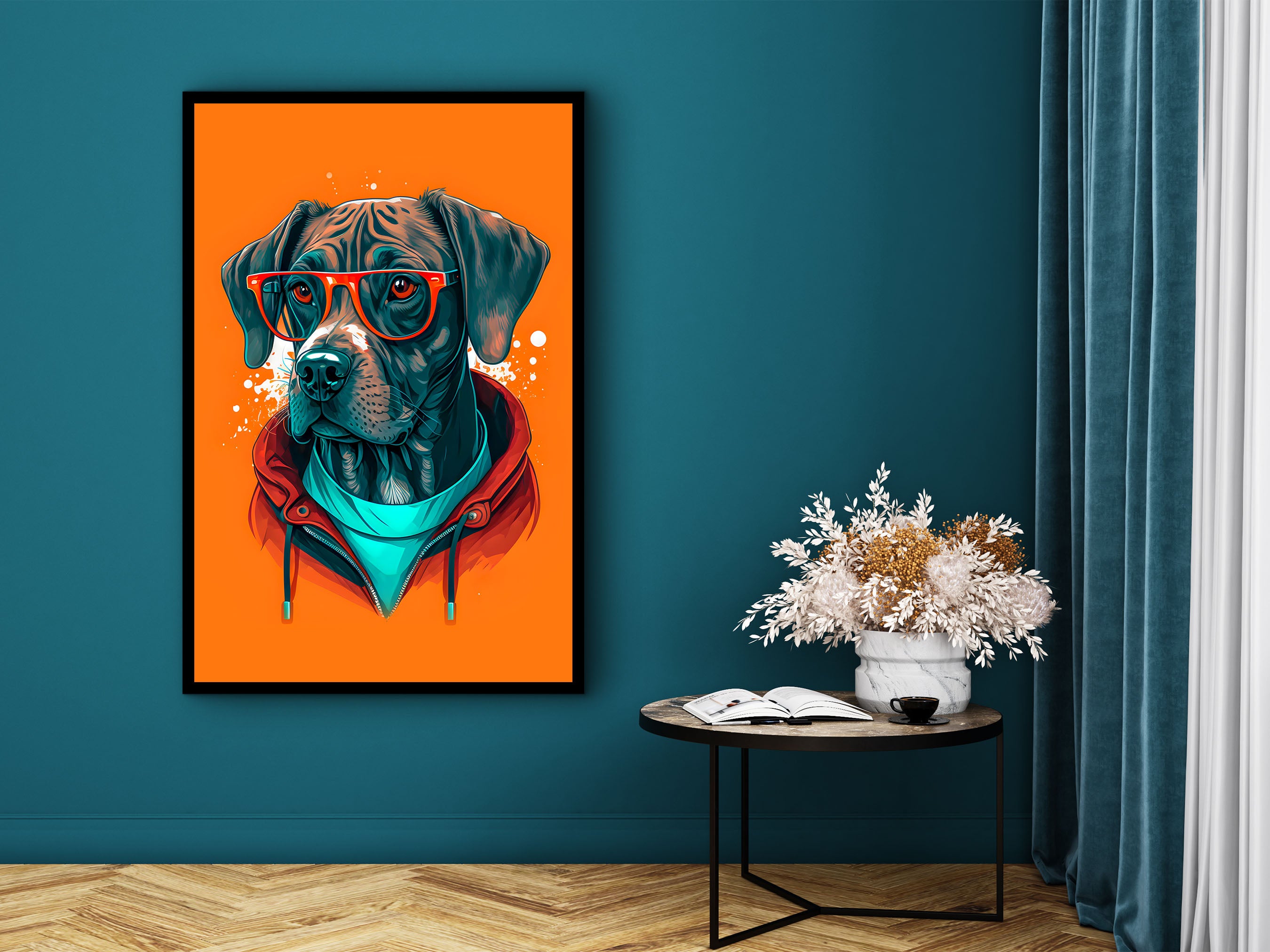 Dog Wall Art, Colorful Print Painting Canvas, Living Room Decor, Animal Wall Art Canvas, Perfect Gift for Dog Lover, Printed on Black Frame