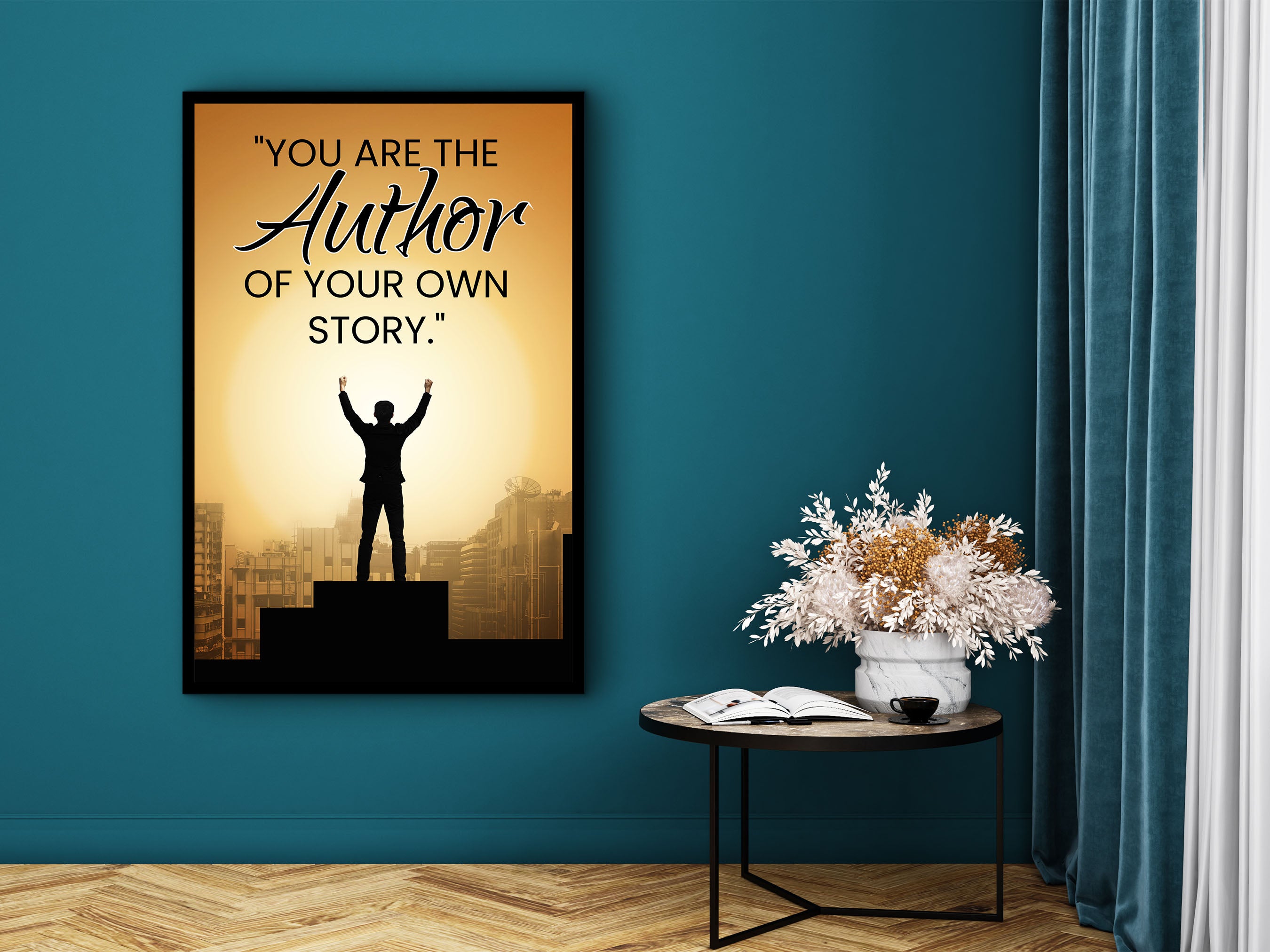 Inspiration Wall Art, You Are the Author of Your Own Story Canvas, Modern Home & Office Decor, Daily, Perfect Gift, Printed on Black Frame