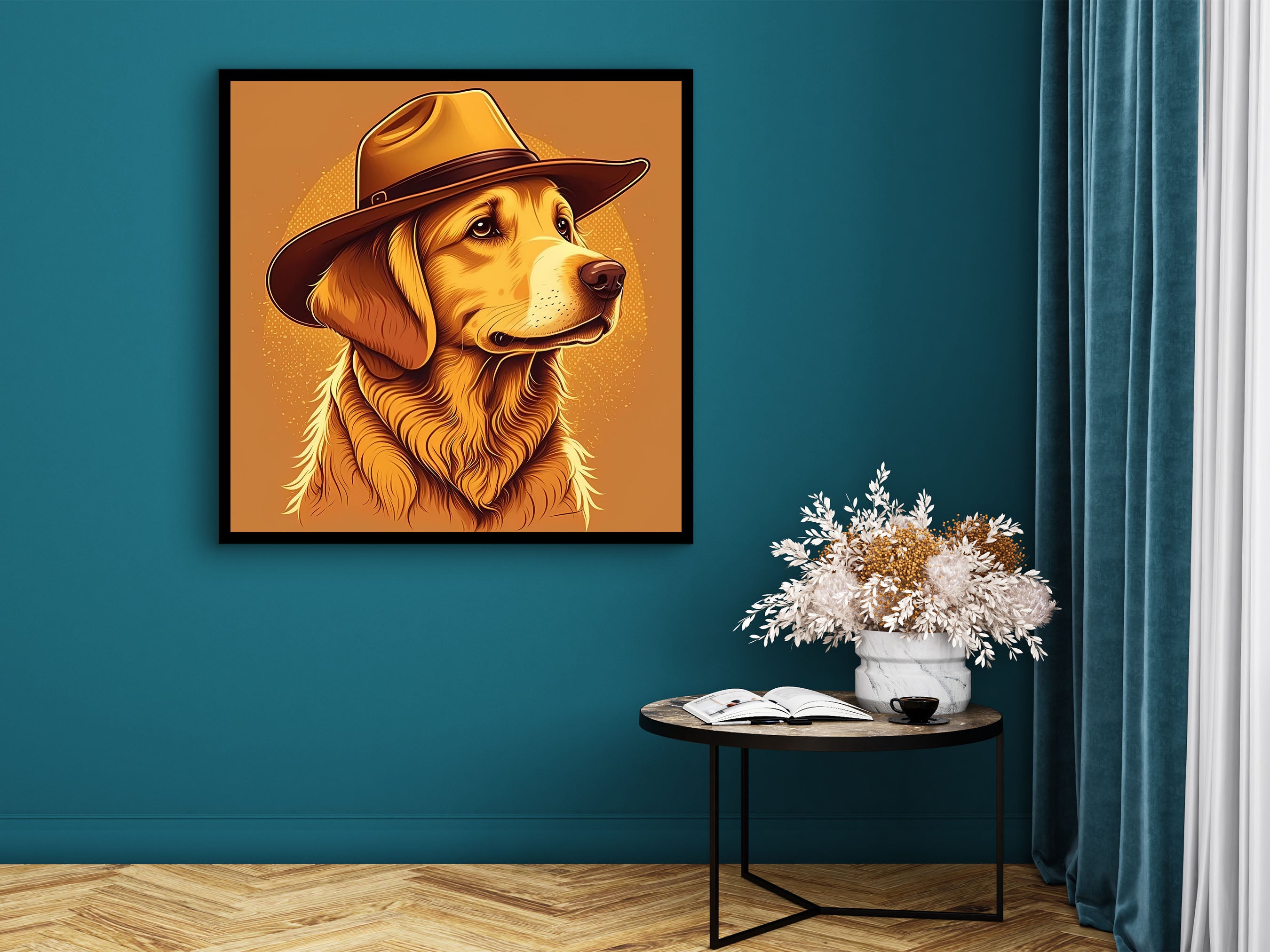 Dog Canvas Wall Art, Animals Modern Home Decor, Dog Wall Decor, Ready to Hang, Cute Dog Print, Unique Gift for Her, Printed on Black Frame