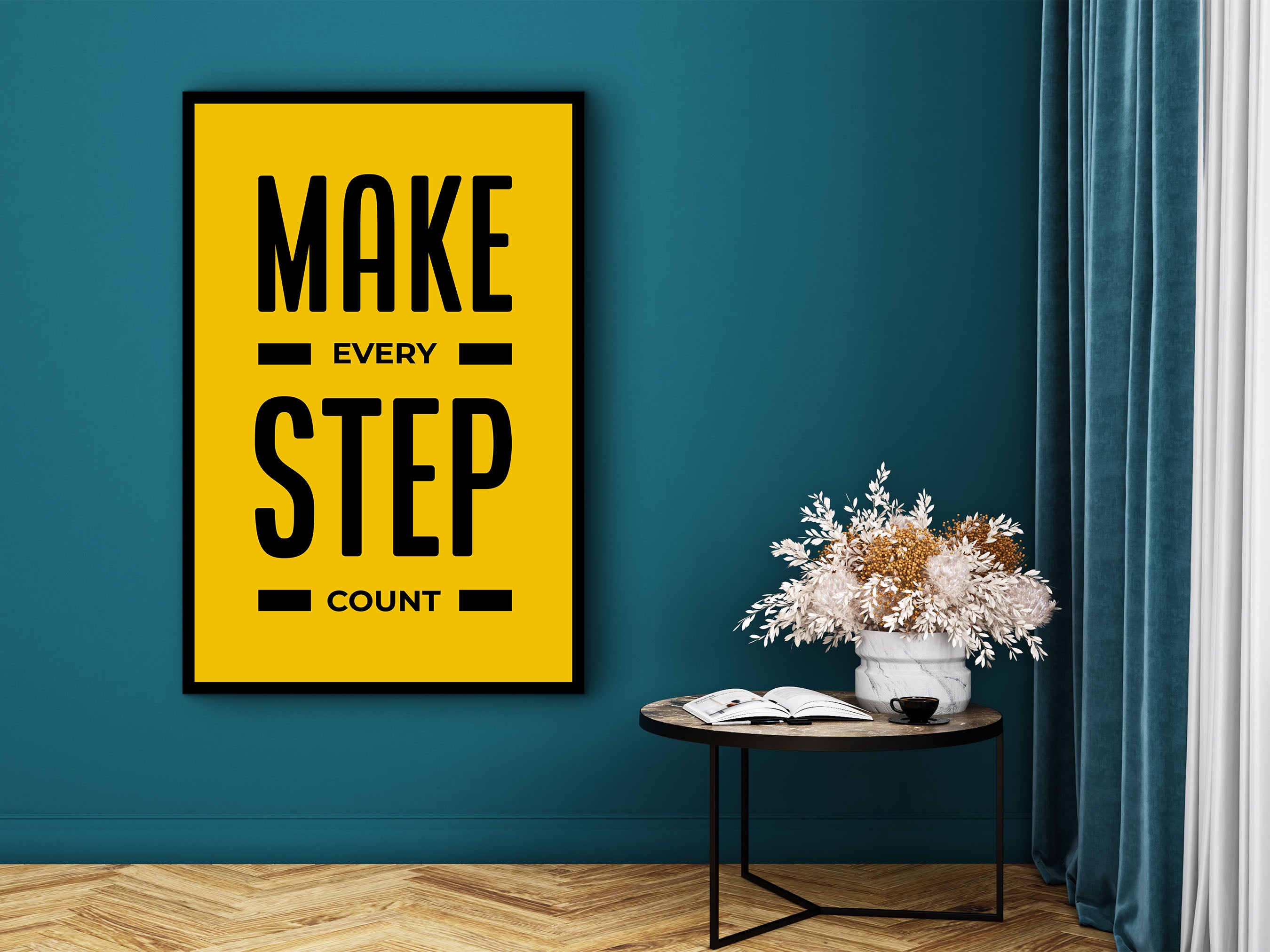 Motivational Wall Art, Make Every Step Count Canvas, Modern Office Wall Hanging, Home Decor, Perfect Gift for Her, Printed on Black Frame