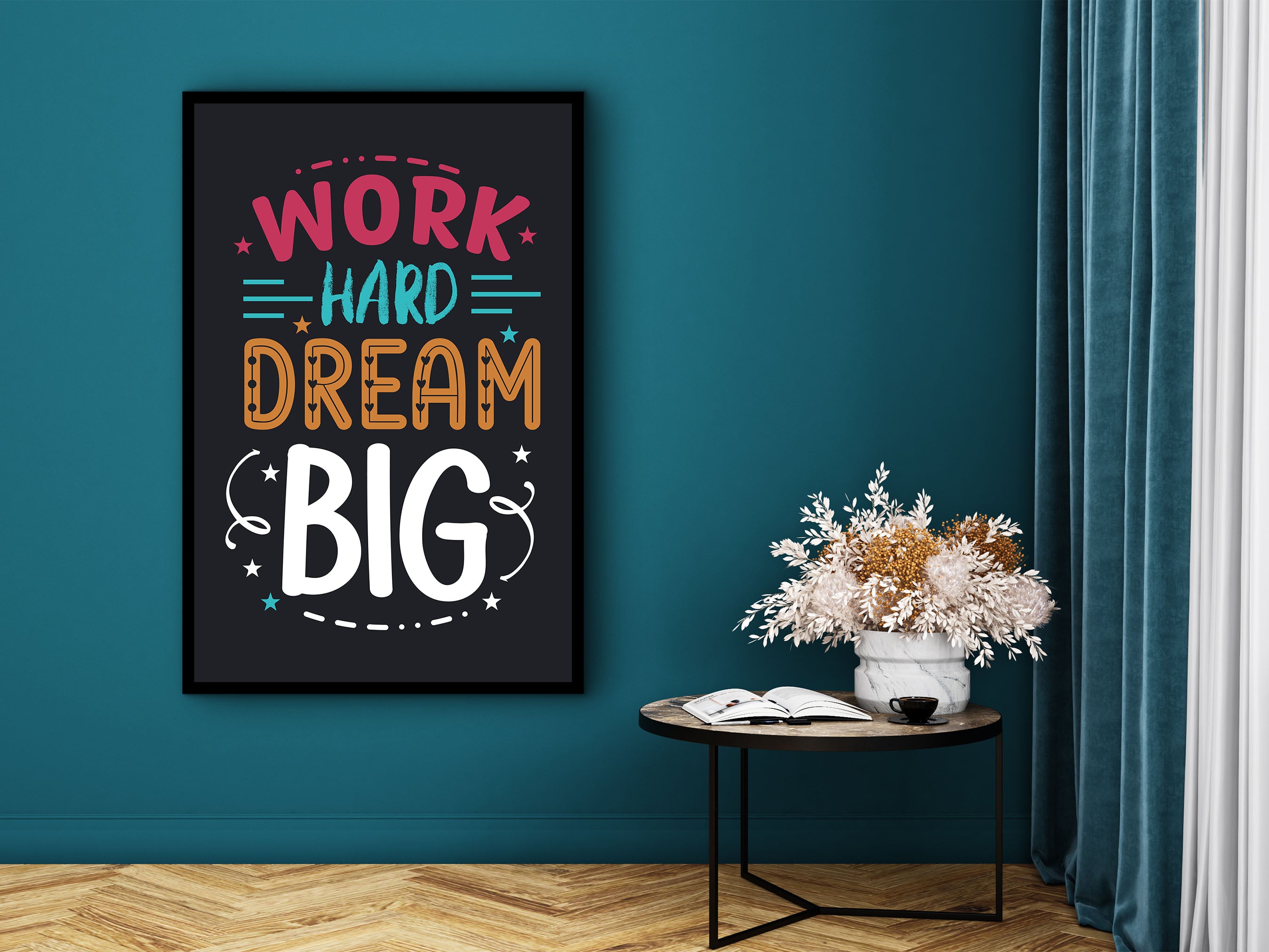 Motivational Wall Art, Work Hard Dream Big Canvas, Success Poster, Home & Office Decor, Ready to Hang, Perfect Gift, Printed on Black Frame