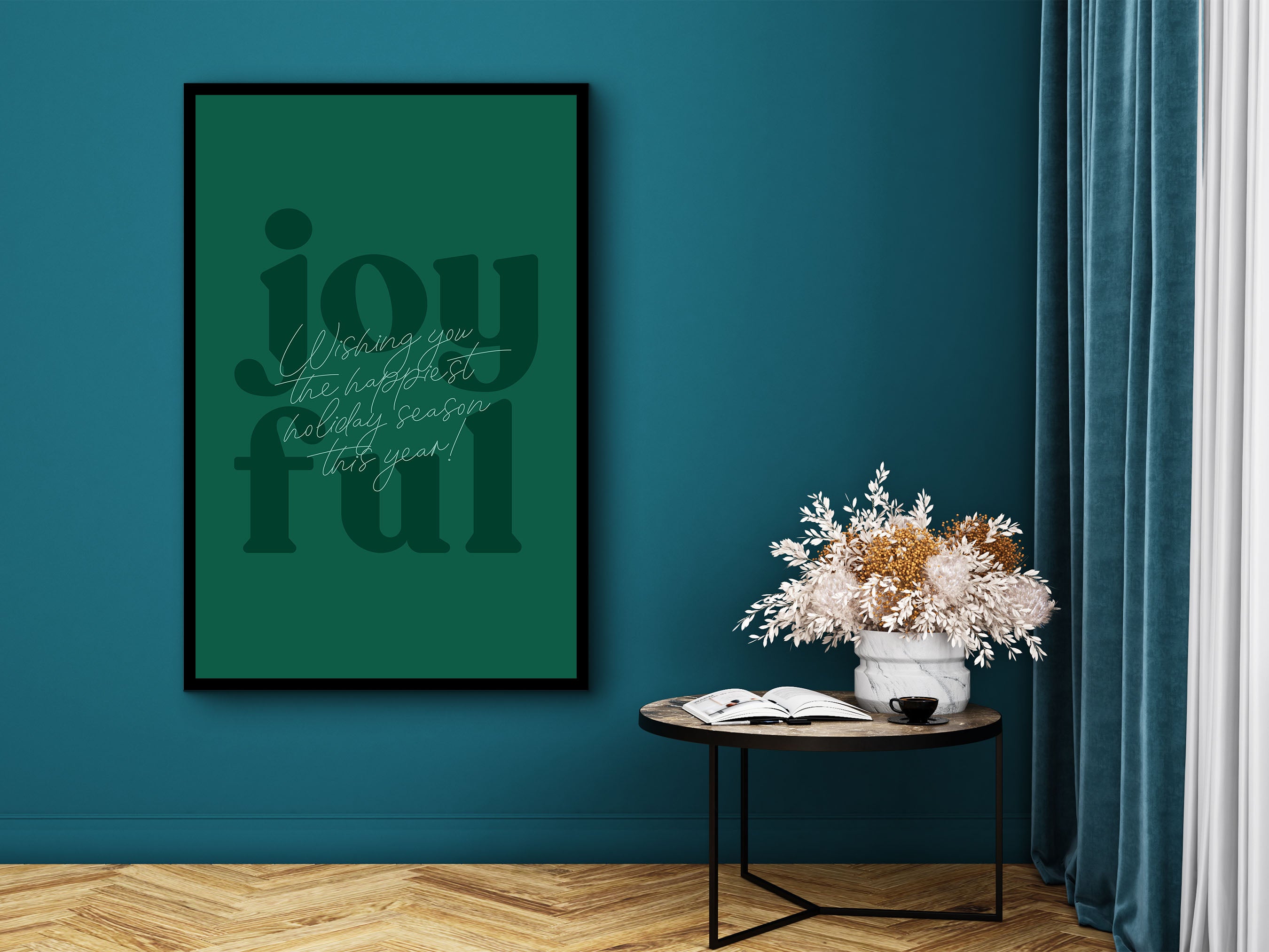 Motivational Wall Art, Joy Ful Wishing the Happiest Holiday Season this Year Canvas, Quotes Print Art, Ready to Hang, Printed on Black Frame