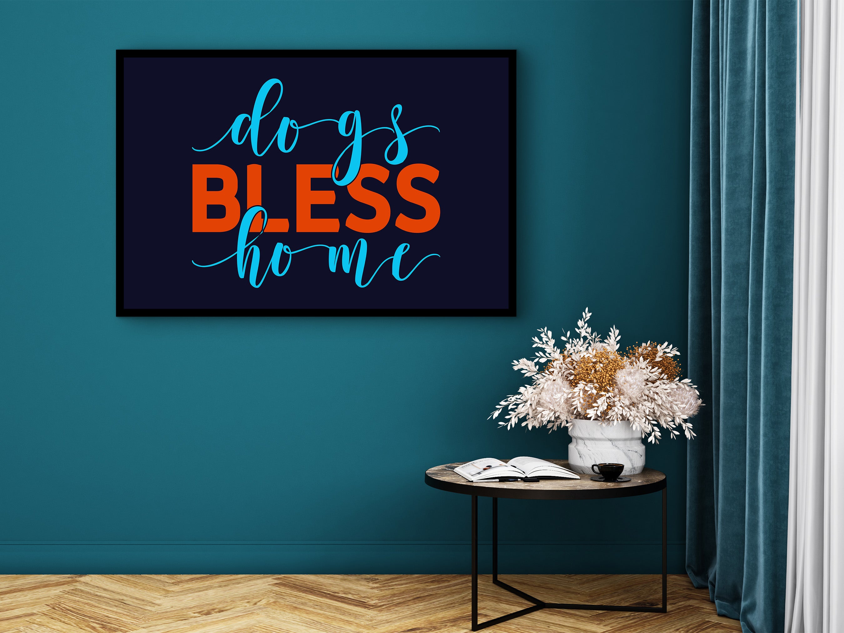 Dogs Bless Home Print Canvas, Minimalist Dog Wall Art, Trendy Dog Wall Art, Dog Lover Home Decor Gift, Ready to Hang, Printed on Black Frame