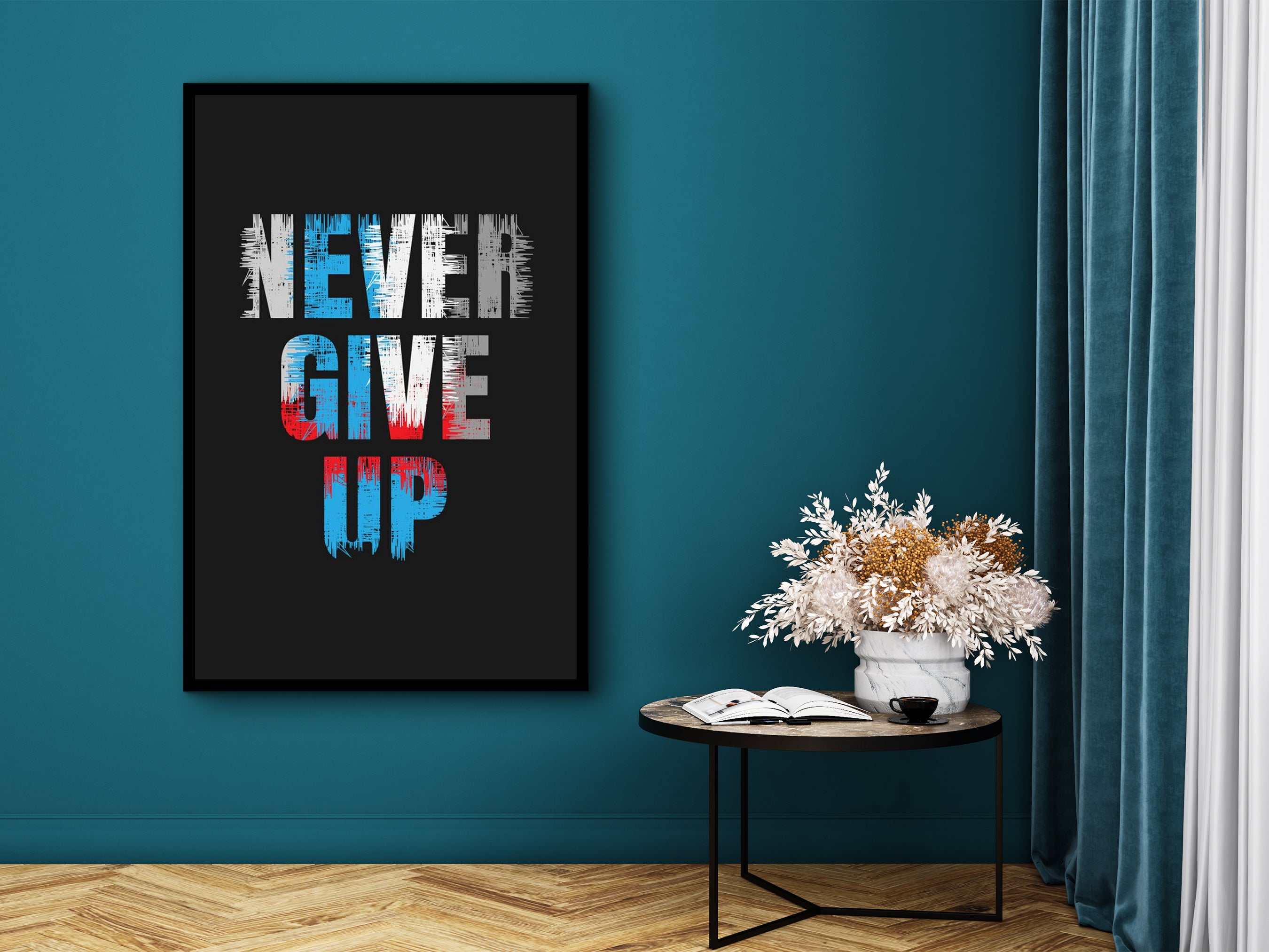 Never Give Up Wall Art, Motivational Canvas Art, Modern Home & Office Wall Decor, Printed on Black Frame, Ready to Hang, Gift Idea for Him