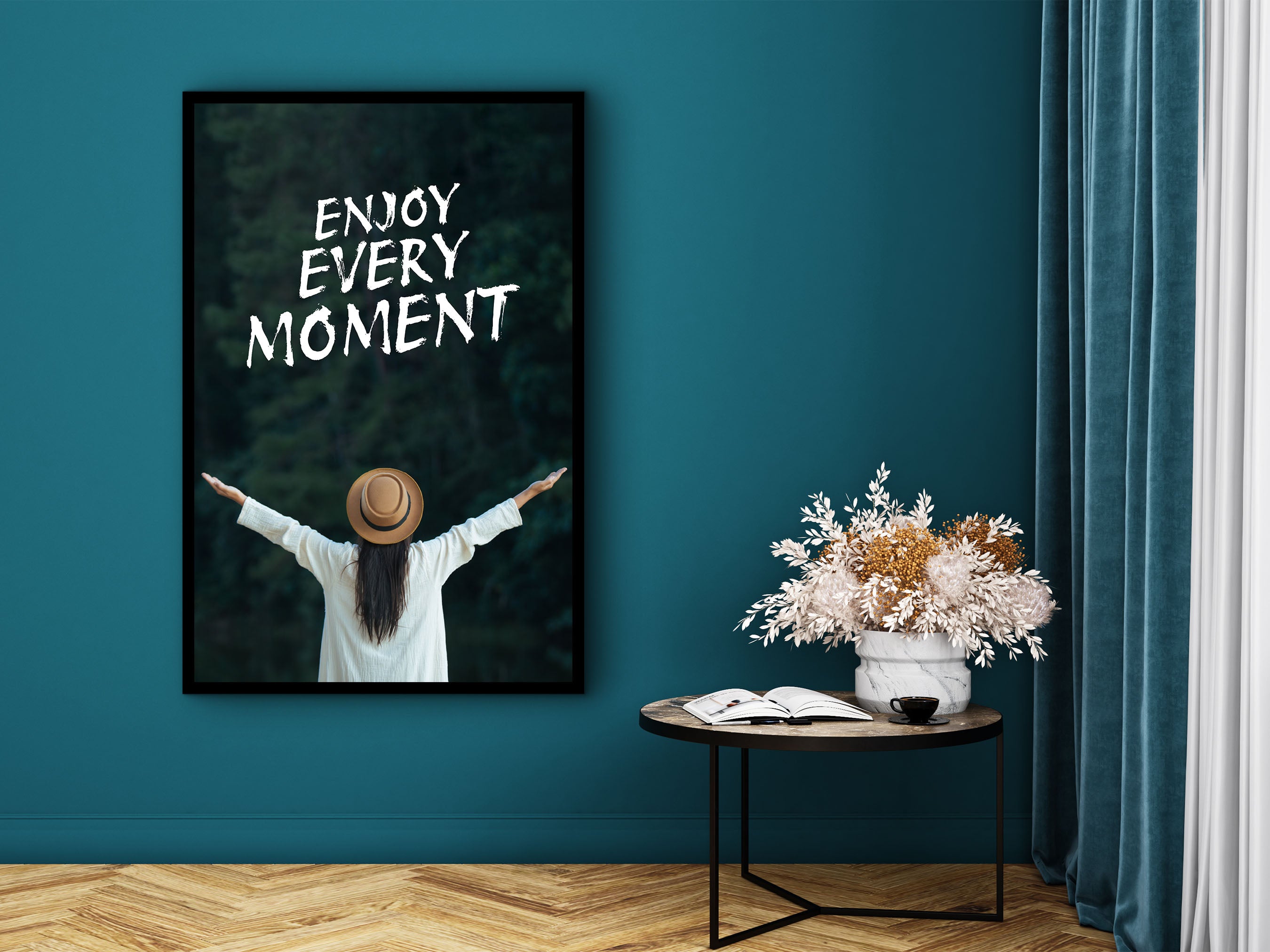 Inspiration Wall Art, Enjoy Every Moment Canvas, Life Quote Print Art, Home & Office Wall Decor, Unique Gift for Her, Printed on Black Frame