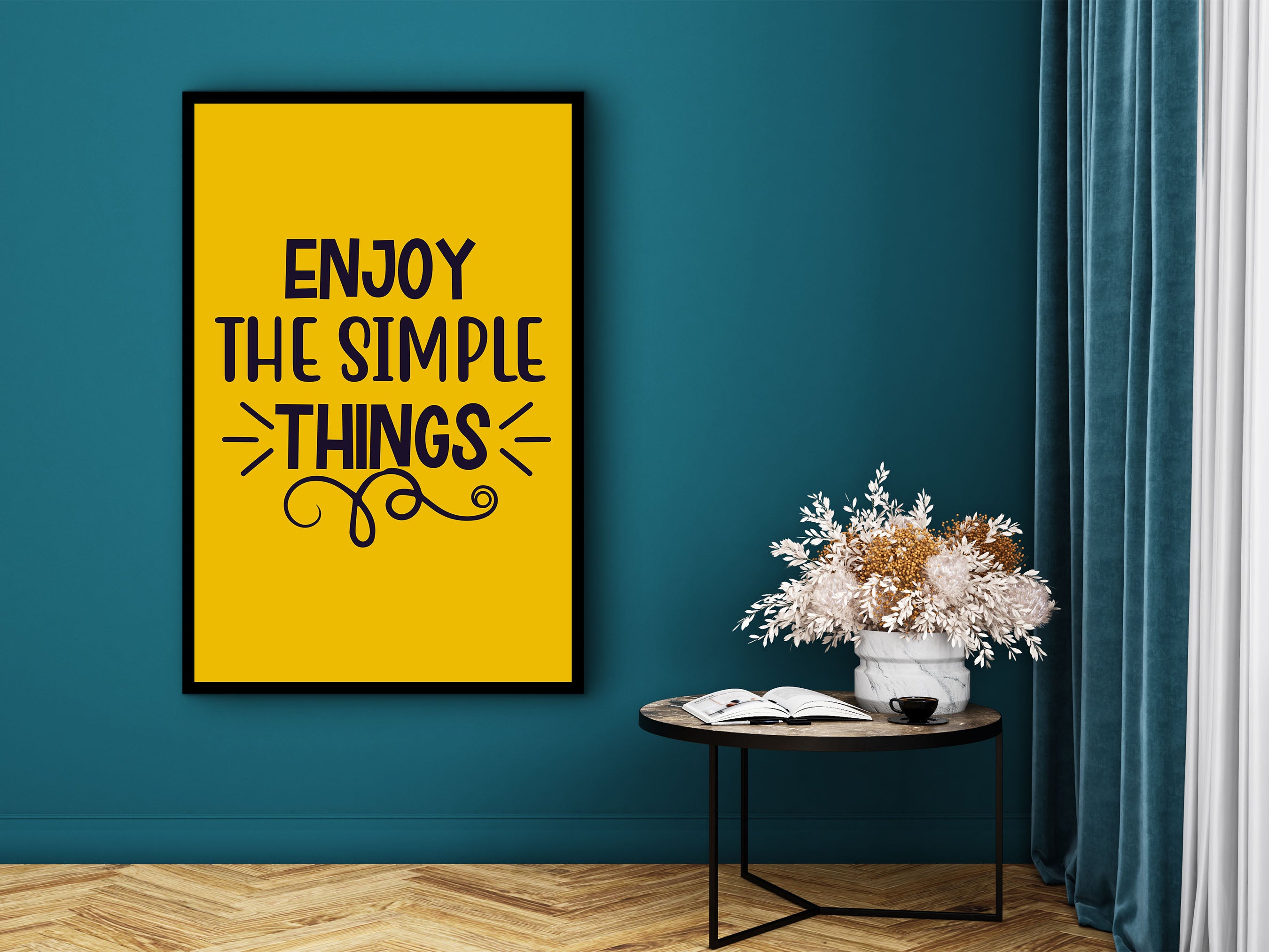 Positive Quotes Wall Art, Enjoy the Simple Things Canvas, Affirmation Artwork, Home & Office Decor, Perfect Gift, Printed on Black Frame