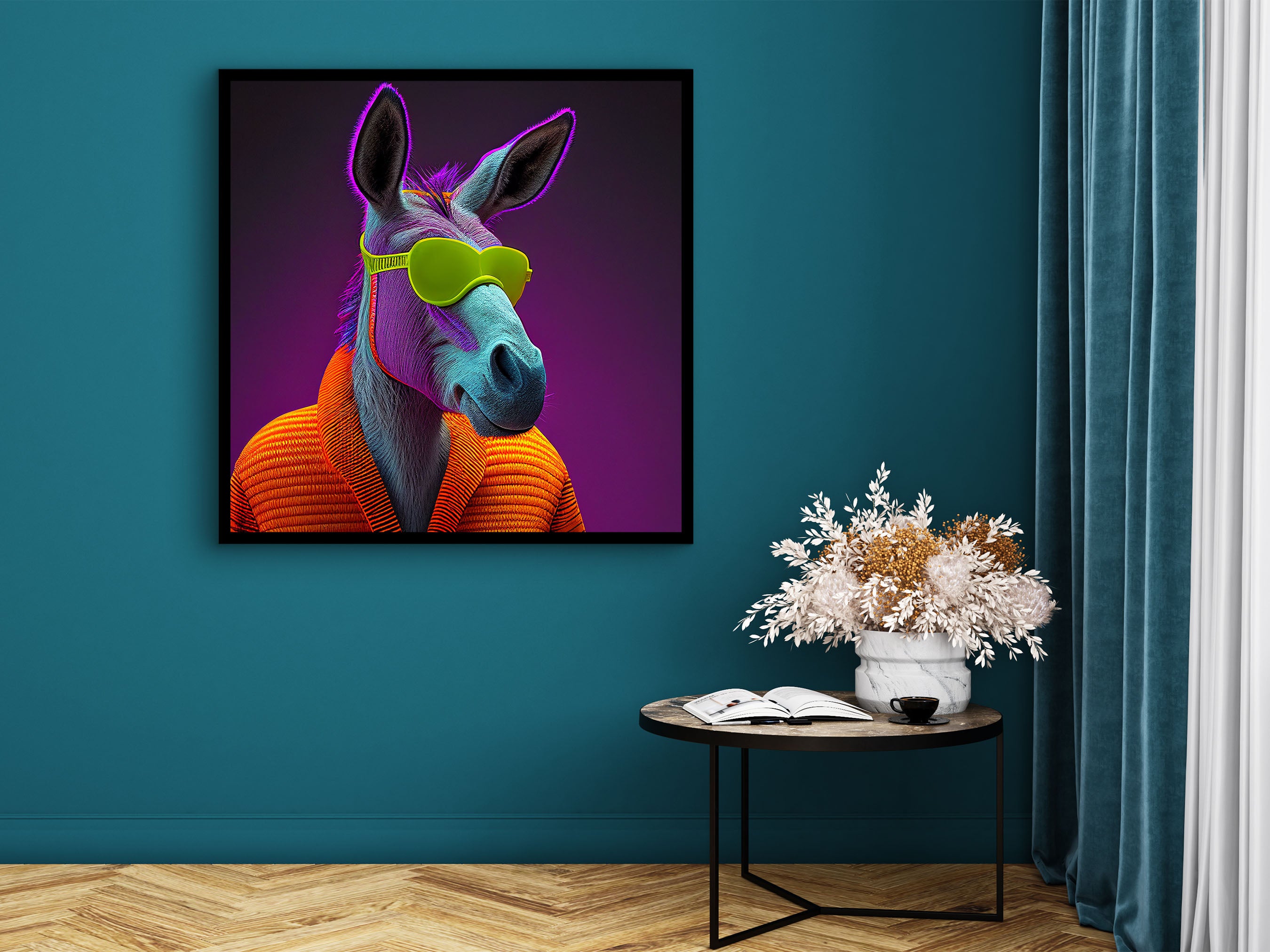 Donkey Canvas Wall Art, Animal Modern Design Home Decor, Ready to Hang, Animal Art, Donkey Painting Art, Unique Gift, Printed on Black Frame