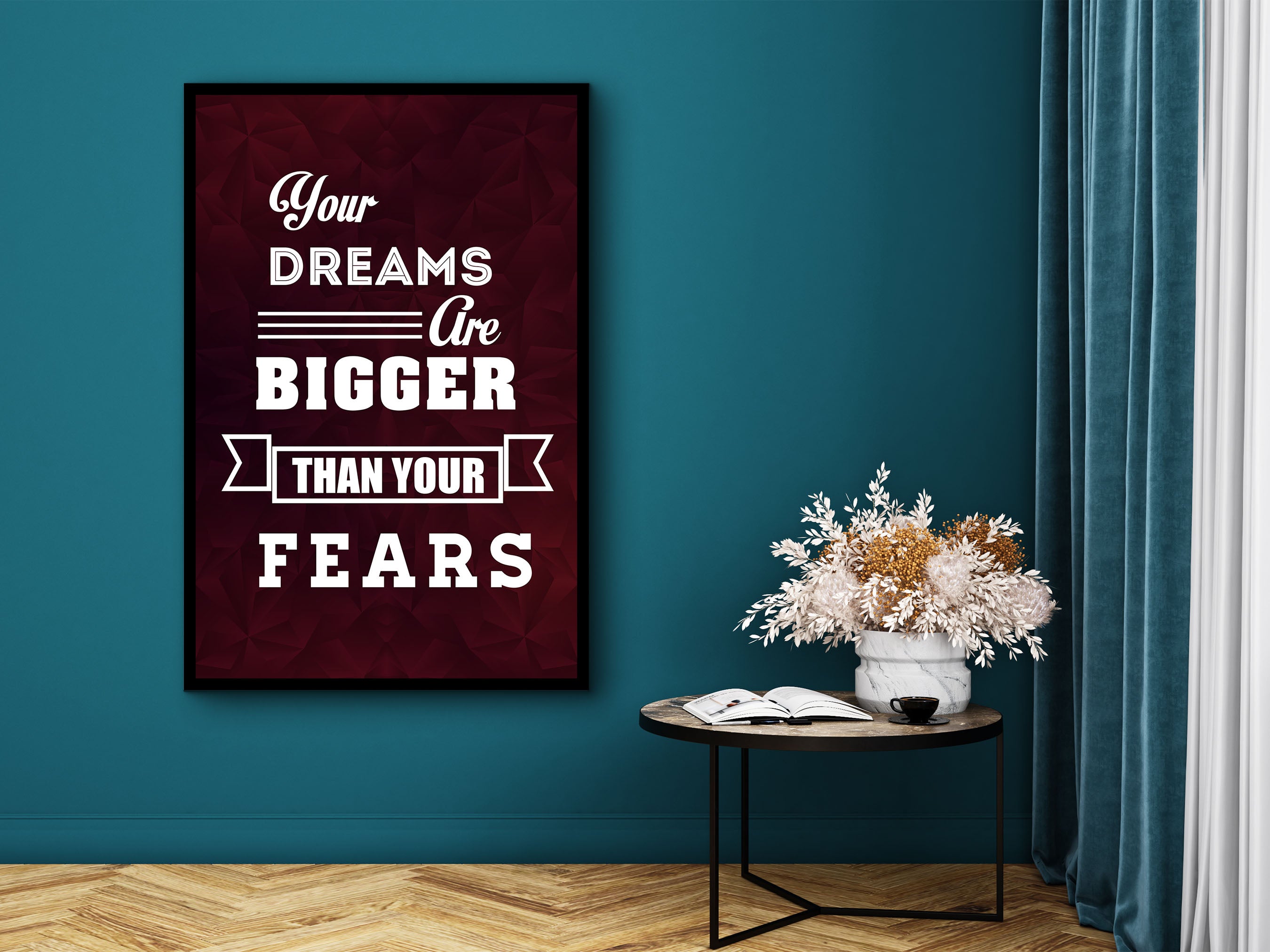 Motivational Wall Art, Your Dreams Are Bigger Thing Your Fears Canvas, Modern Home & Office Decor, Wall Hanging Gift, Printed on Black Frame