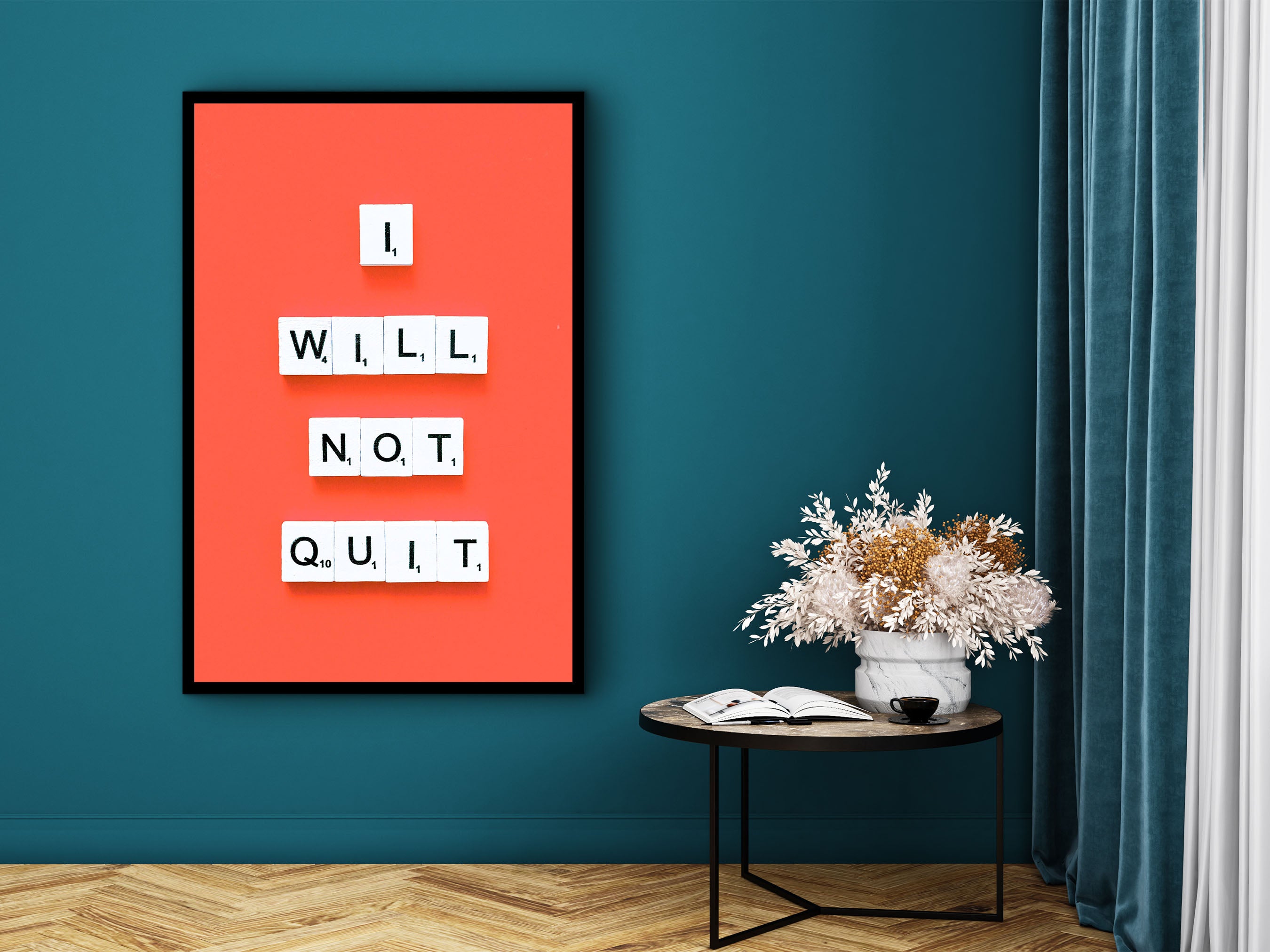 Daily Inspirational Wall Art, I Will Not Quit Canvas, Beautiful Home & Office Decor, Ready to Hang, Gift for Her, Printed on Black Frame