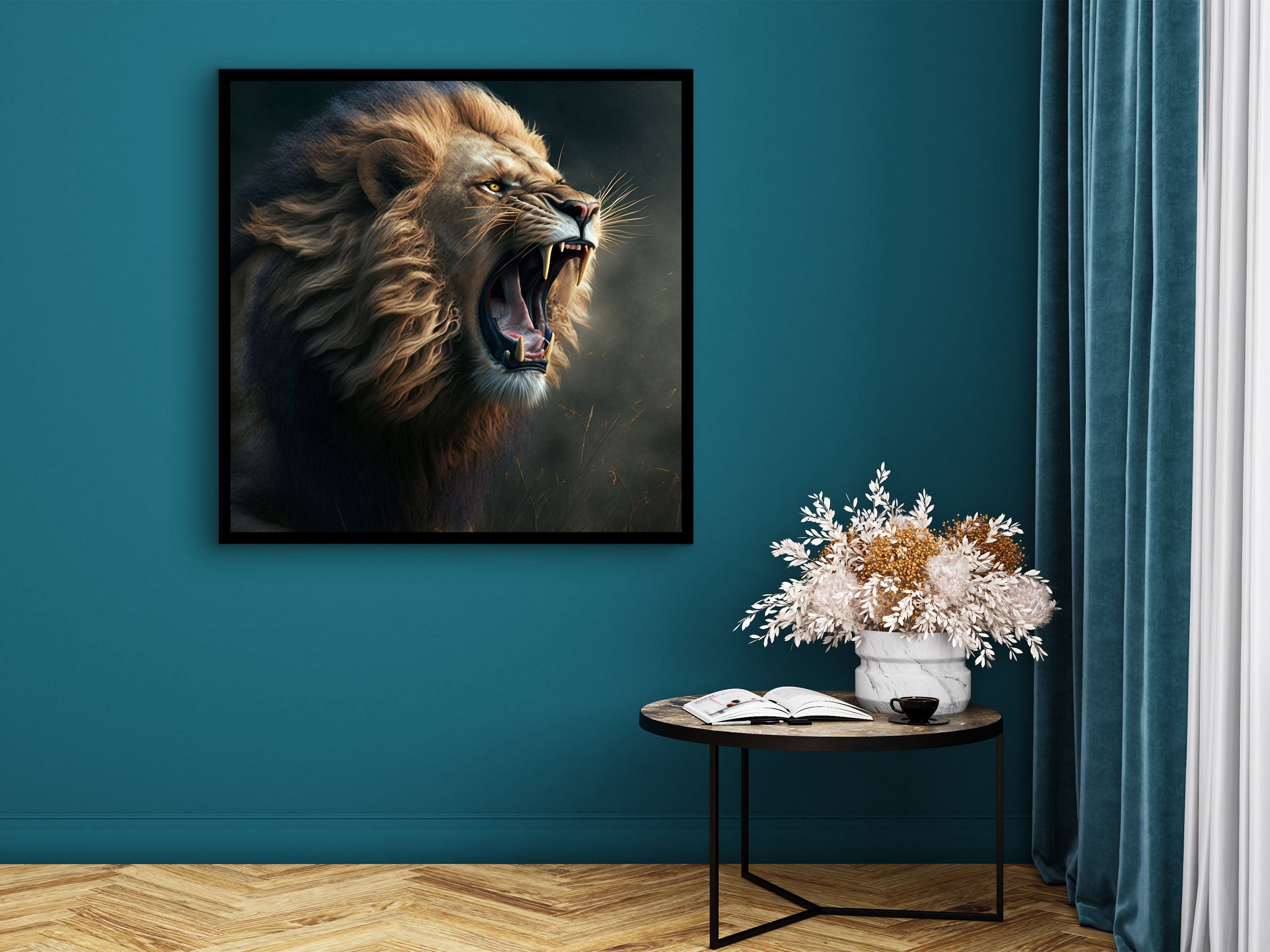 Lion Canvas Wall Art, Animal Modern Design Art, Home Decor, Ready to Hang, Poster Wall Decor, Perfect Gift for Her, Printed on Black Frame