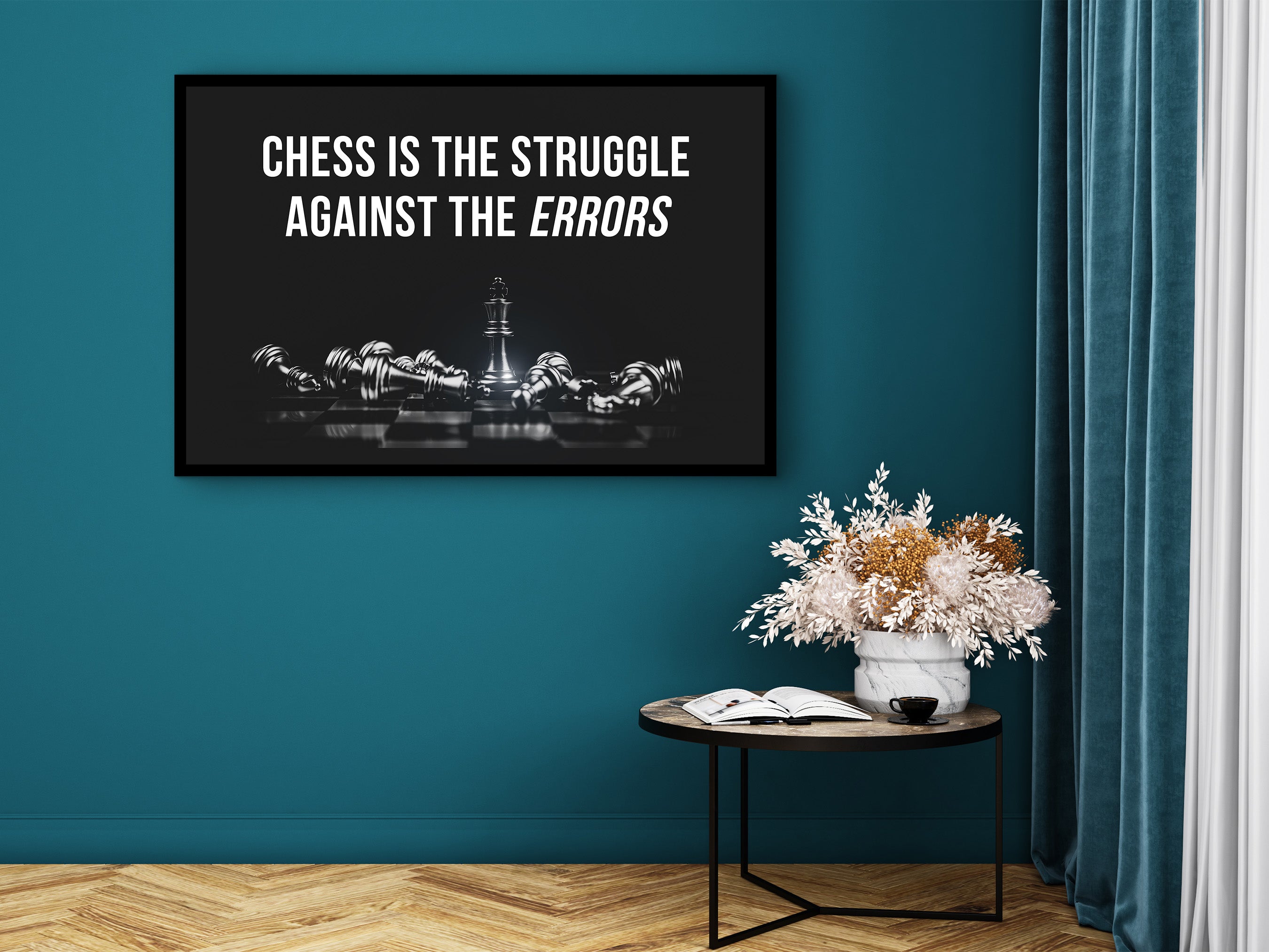 Motivational Wall Art, Chess is The Struggle Against The Errors Canvas, Affirmation Artwork Quotes, Ready to Hang, Printed on Black Frame