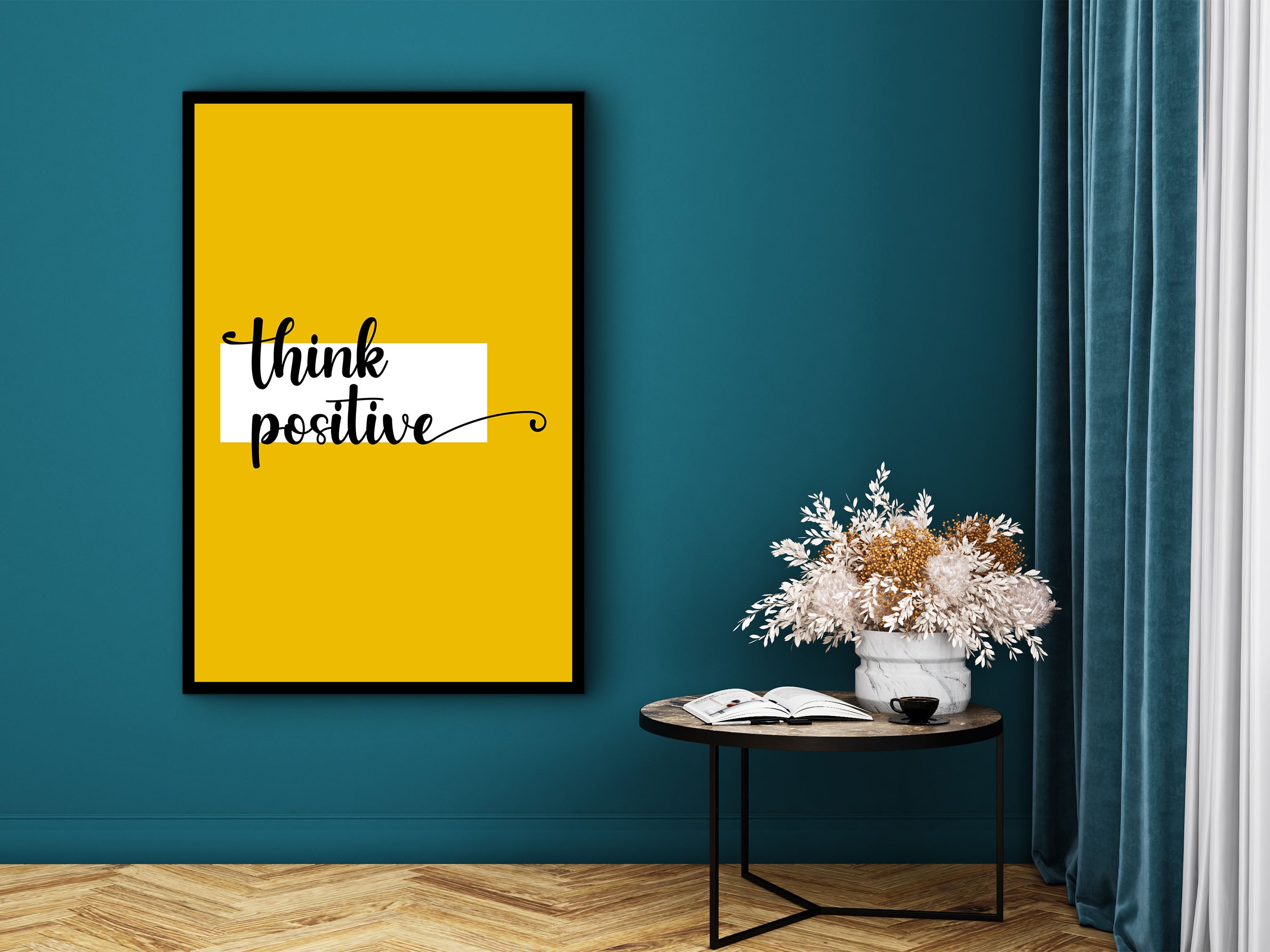 Daily Inspiration Wall Art, Think Positive Canvas, Home and Office Decor, Quotes Affirmation Artwork, Ready to Hang, Printed on Black Frame