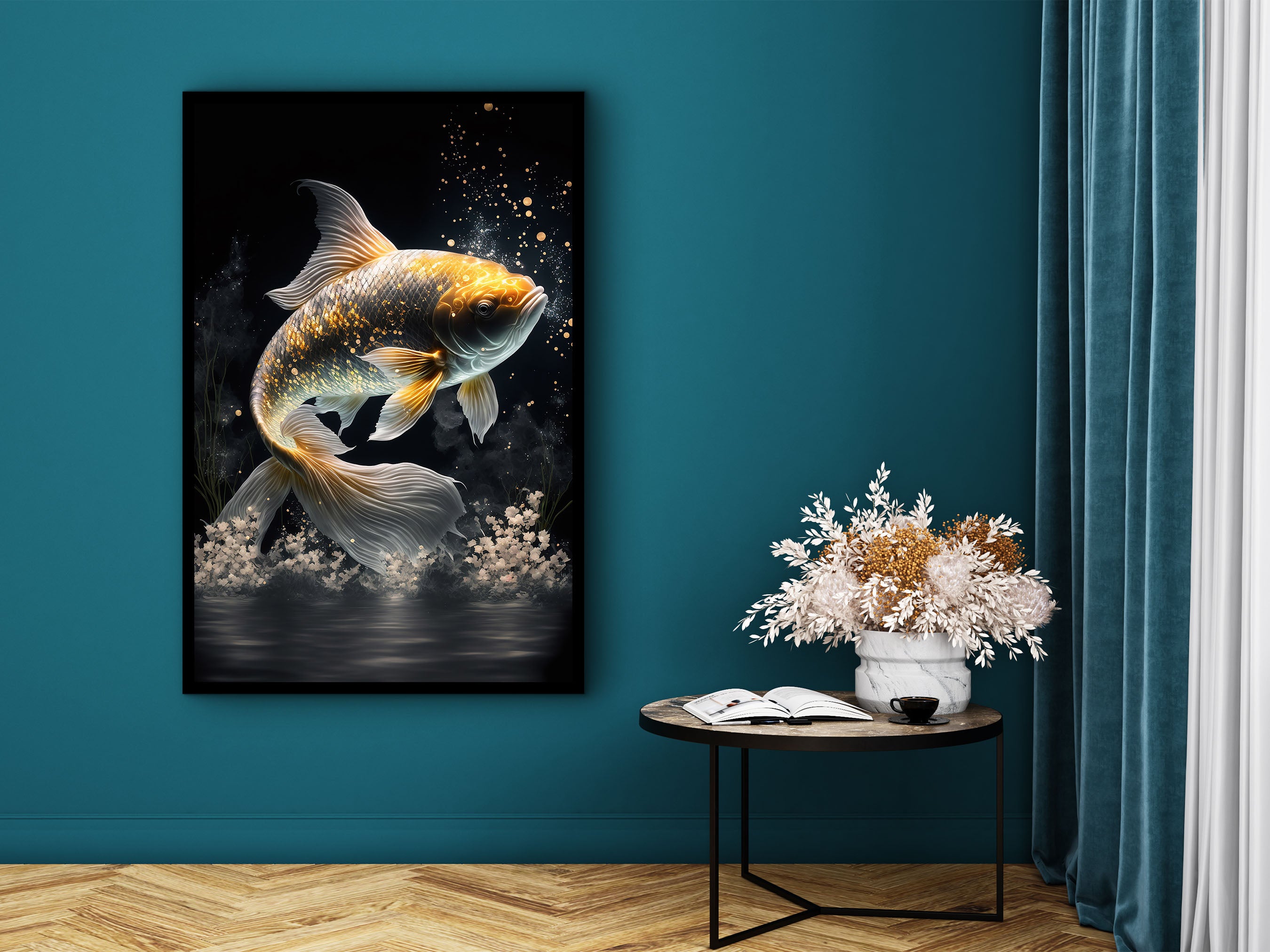 Fish Wall Art, Colorful Fish Painting Wall Art, Motivational Poster Canvas, Modern Design Home Decor, Ready to Hang, Printed on Black Frame