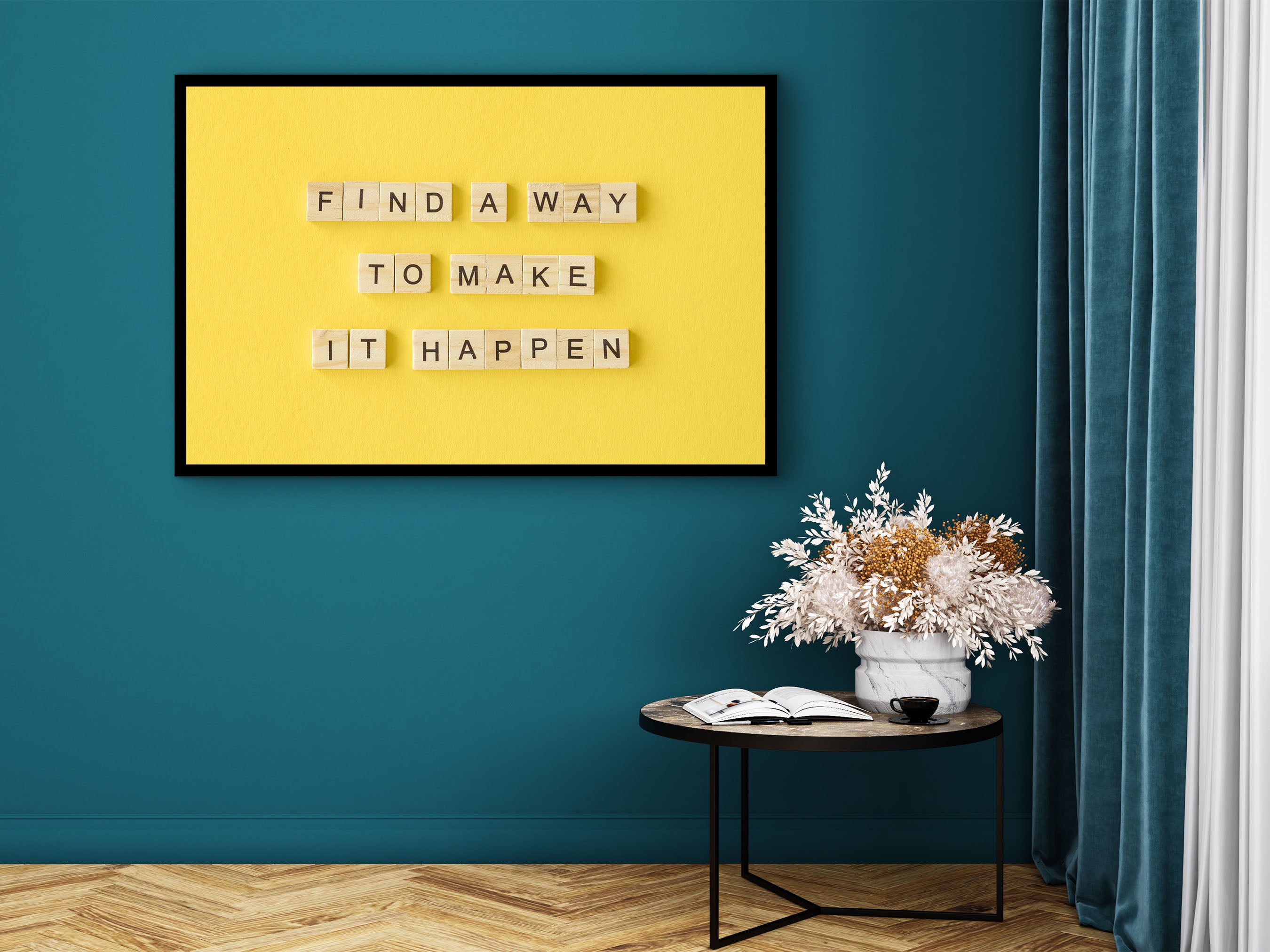 Motivational Wall Art, Find A Way To Make It Happen Canvas, Modern Design Home & Office Decor, Ready to Hang Gift, Printed on Black Frame