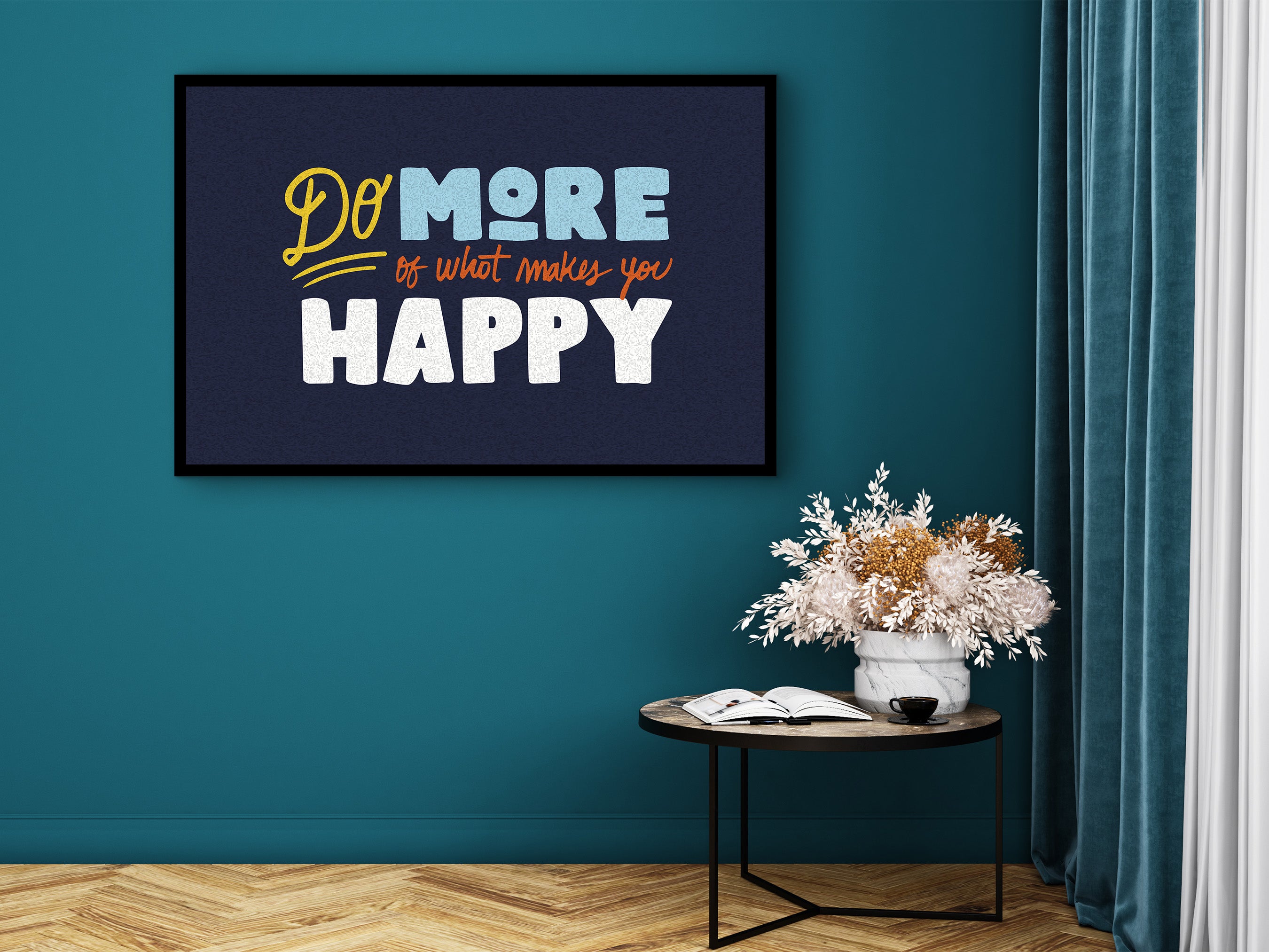 Motivational Wall Art, Do More of What Makes You Happy Canvas, Home & Office Decor, Empowering Quotes Artwork Gift, Printed on Black Frame