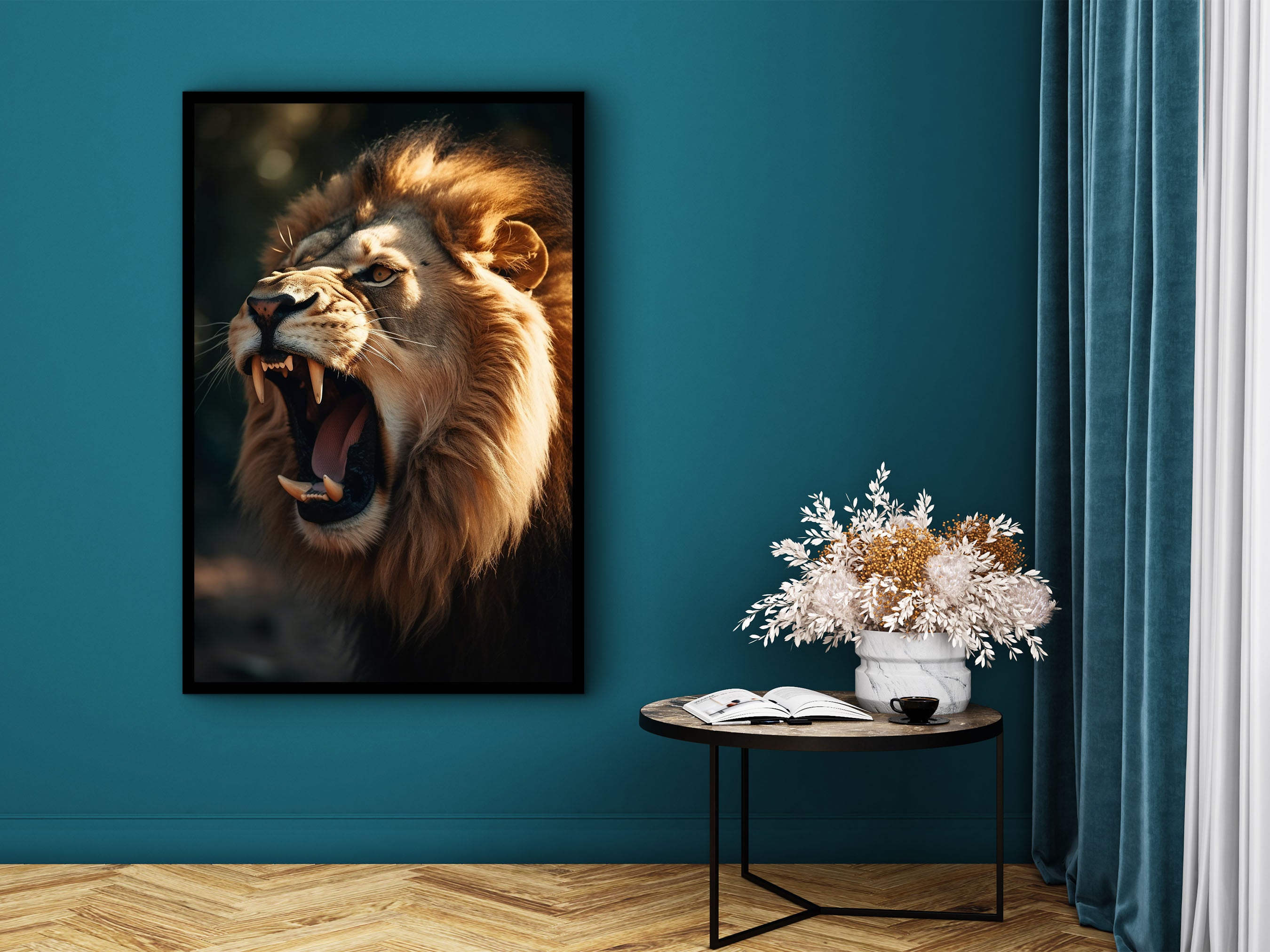 Lion Canvas Wall Art, Animal Modern Home Decor, Poster Wall Decor, Ready to Hang, Lion Poster Print, Perfect Gift, Printed on Black Frame