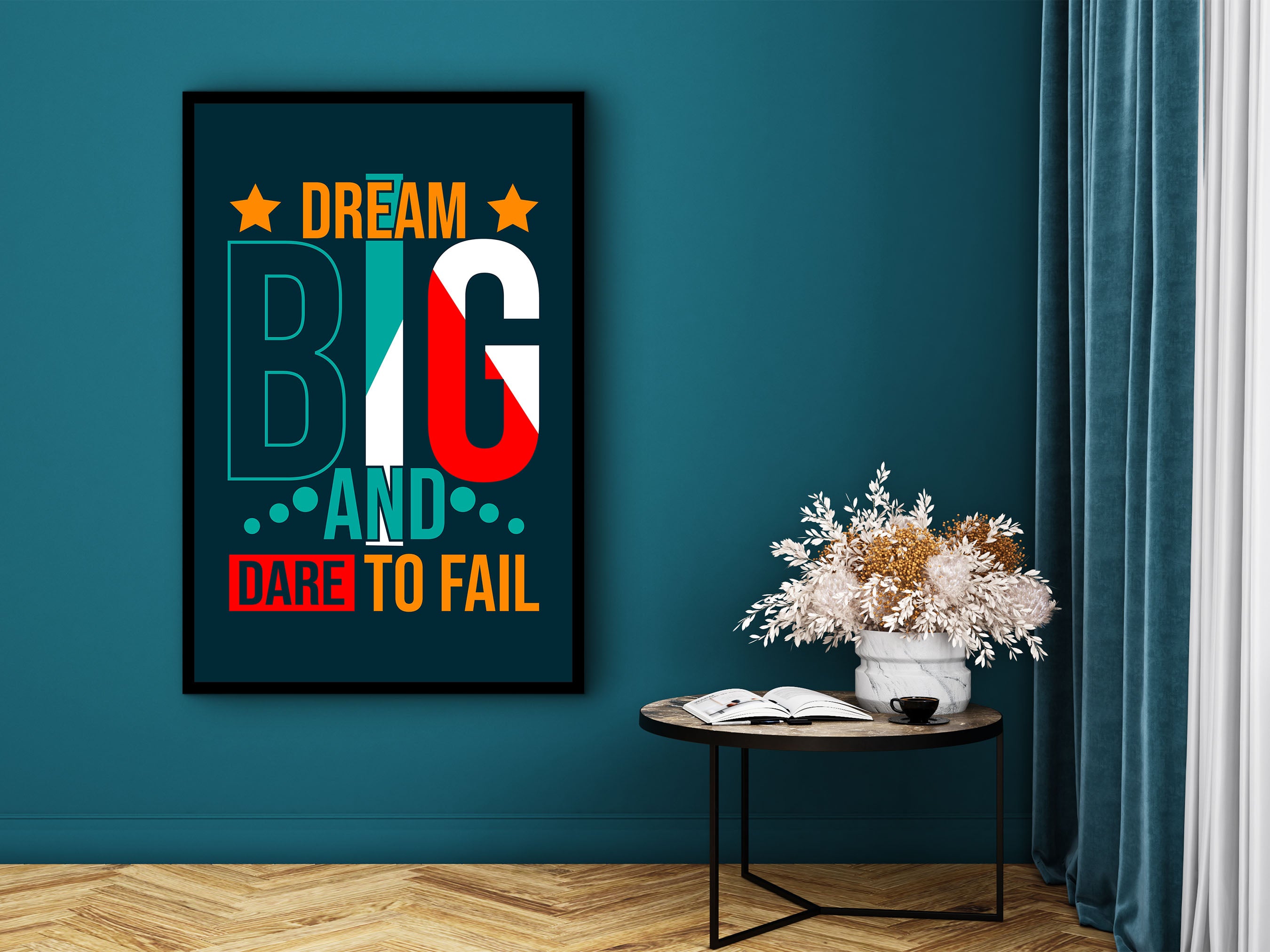 Motivational Wall Art, Dream Big Dare to Fail Wall Art Canvas, Living Room Wall Decor, Ready to Hang, Gift for Her, Printed on Black Frame