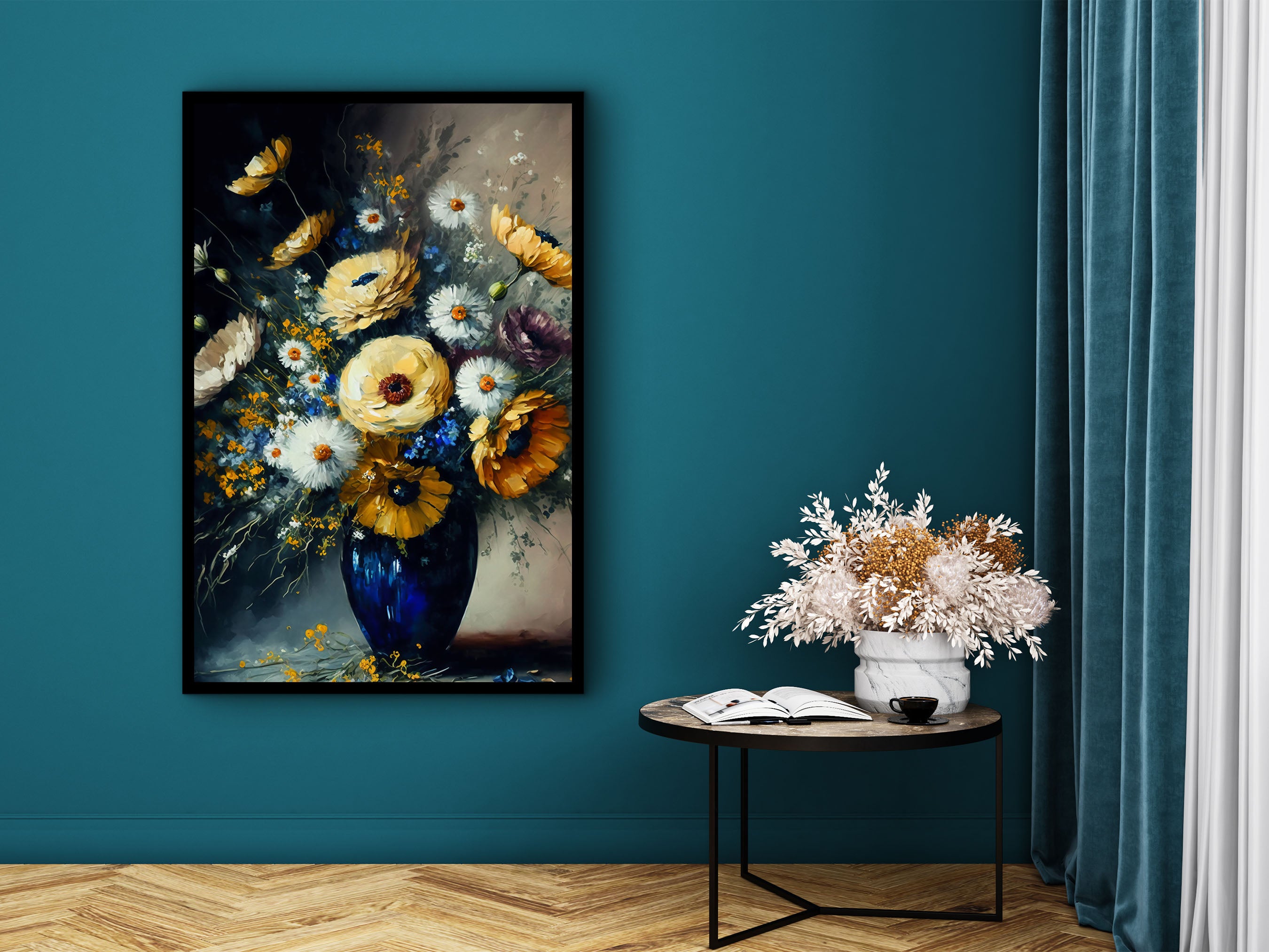 Beautiful Flowers Canvas Wall Art, Floral Painting Print Canvas, Home and Office Decor Wall Art, Wall Art Canvas Design, Ready to Hang, Printed on Black Frame