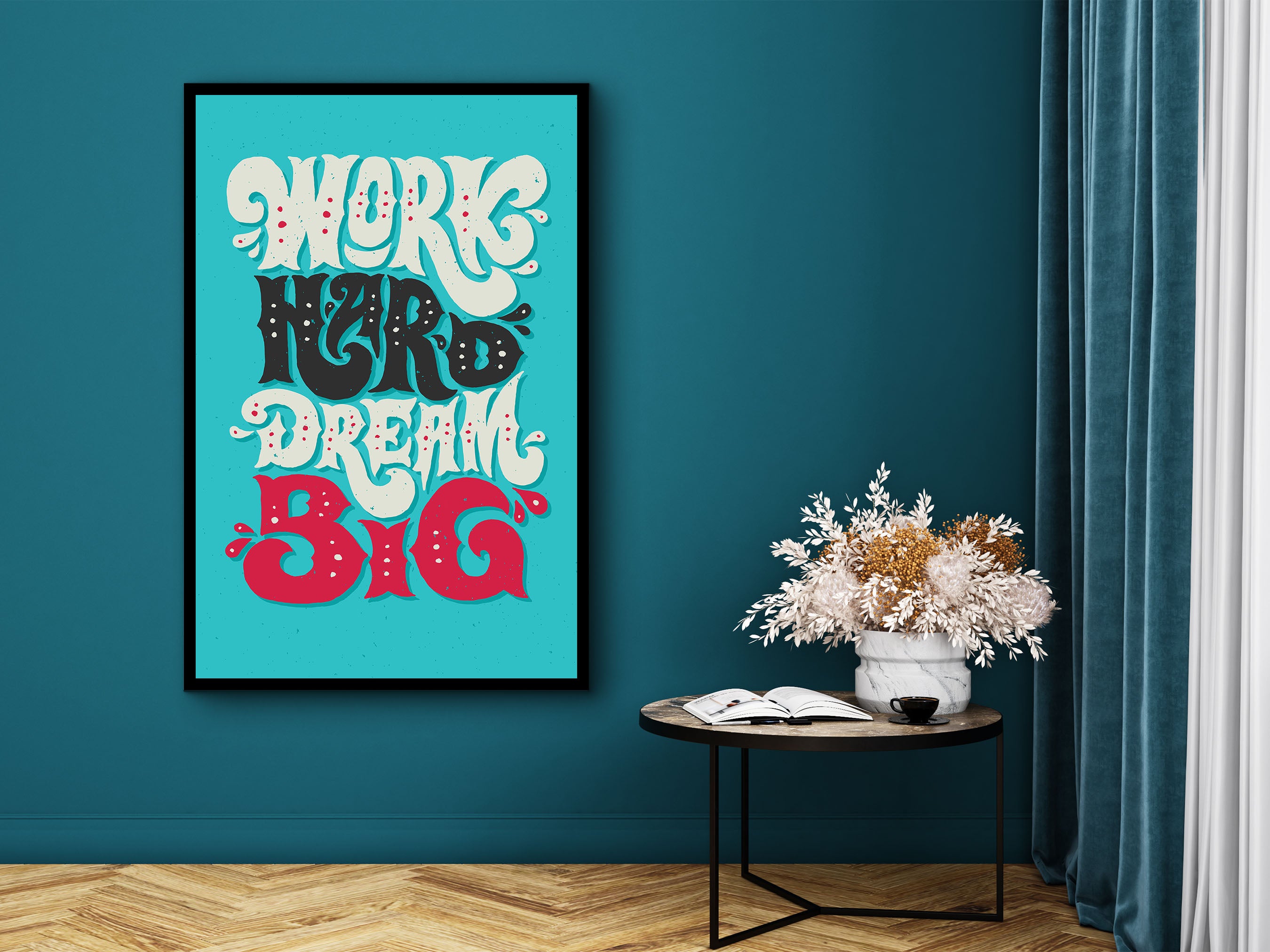 Motivational Wall Art, Work Hard Dream Big Canvas, Modern Quotes Print Home & Office Wall Decor, Wall Hanging Gift, Printed on Black Frame