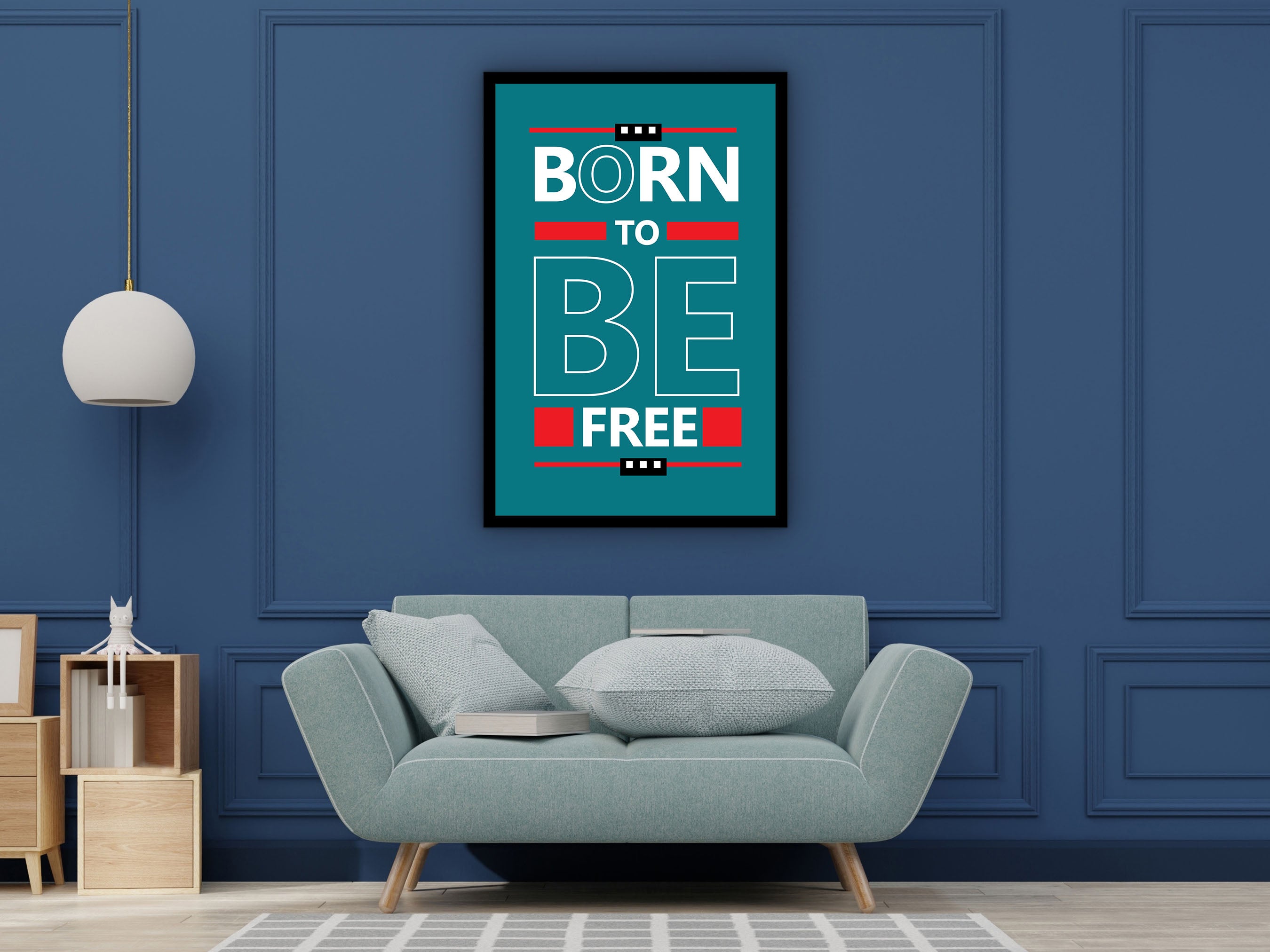 Motivational Wall Art, Born to Be Free Canvas, Ready to Hang, Modern Design Quotes Print Office Decor, Gift for Her, Printed on Black Frame