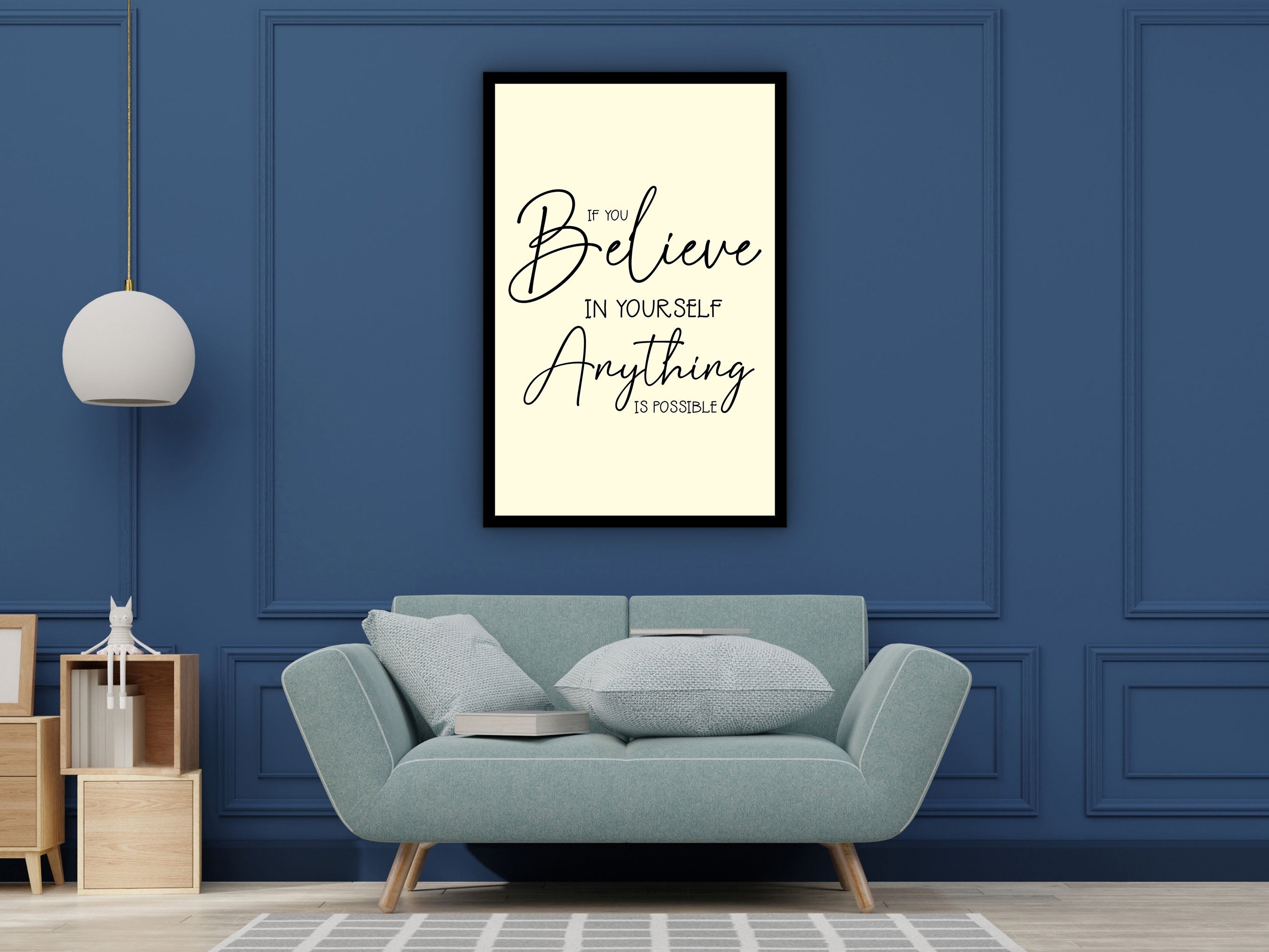 Motivational Wall Art, If You Believe in Yourself Anything Is Possible Wall Art Canvas, Ready to Hang, Gift for Her, Printed on Black Frame