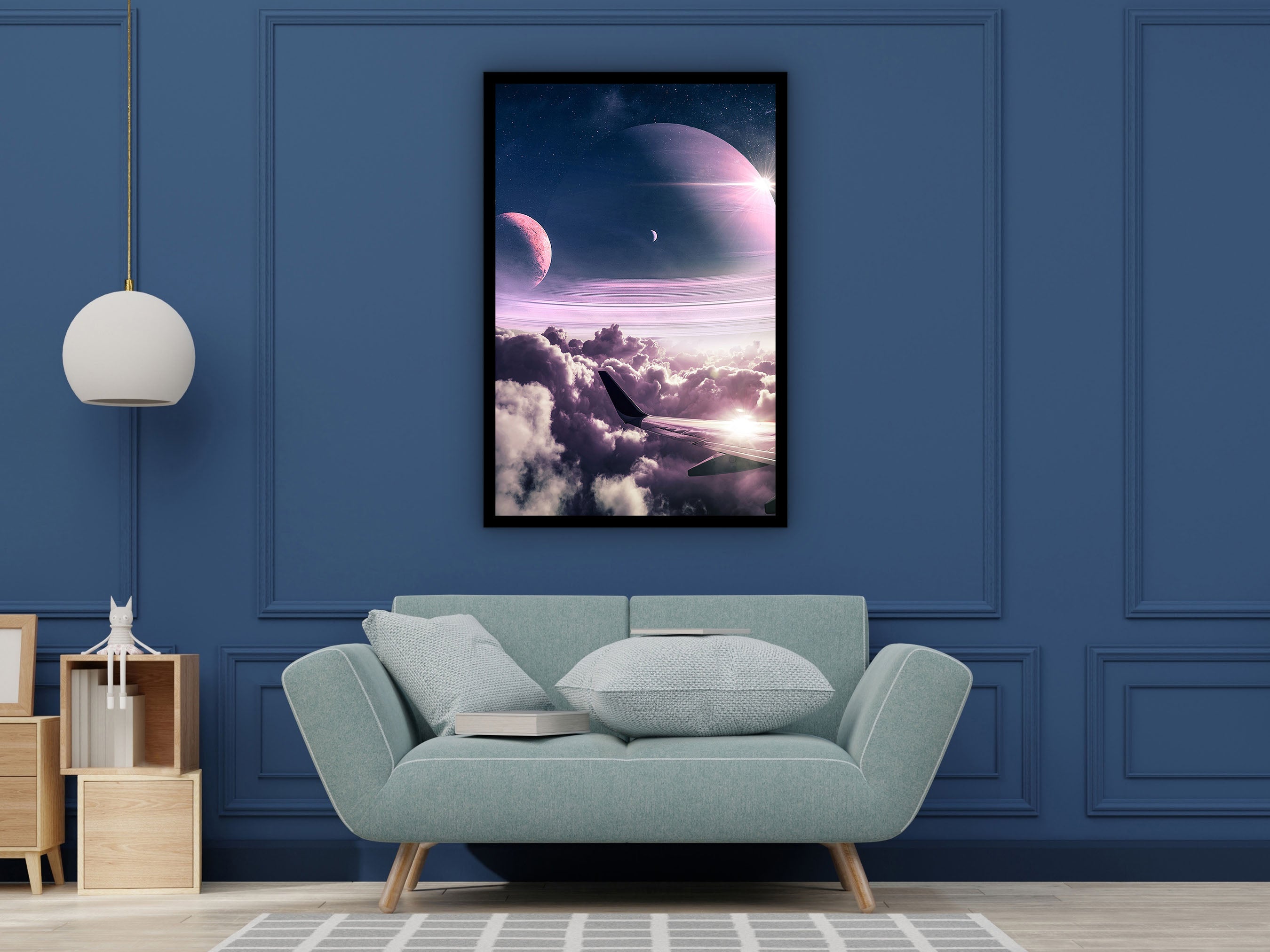 Alex Graphex Canvas Wall Art, Alex Graphex Poster Print, Modern Home Design, Saturn Wall Decor, Ready to Hang, Printed on Black Frame