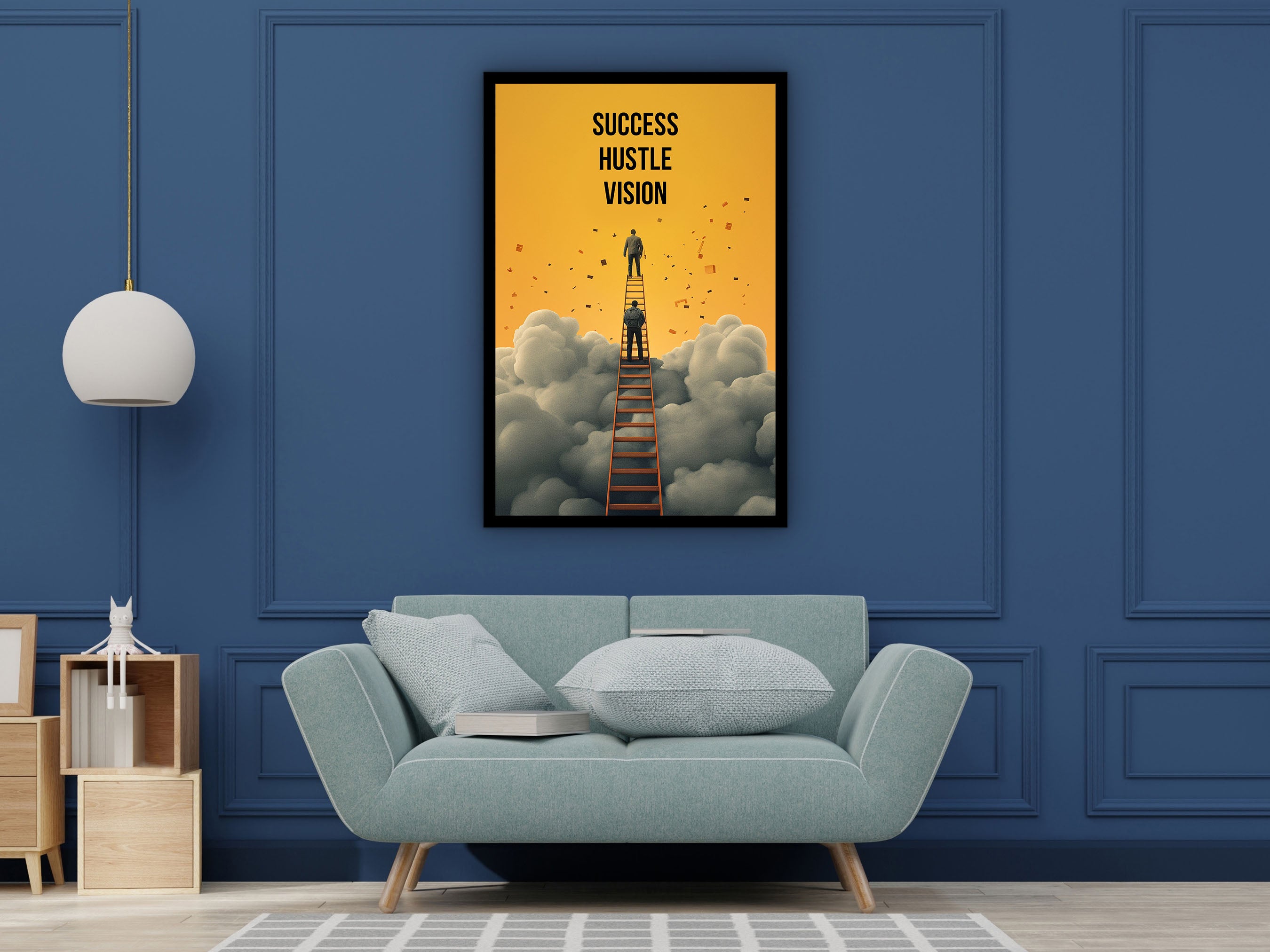 Success Hustle Vision Wall Art, Modern Home Office Prints, Uplifting Quote Decor, Ready to Hang, Motivational Canvas, Printed on Black Frame