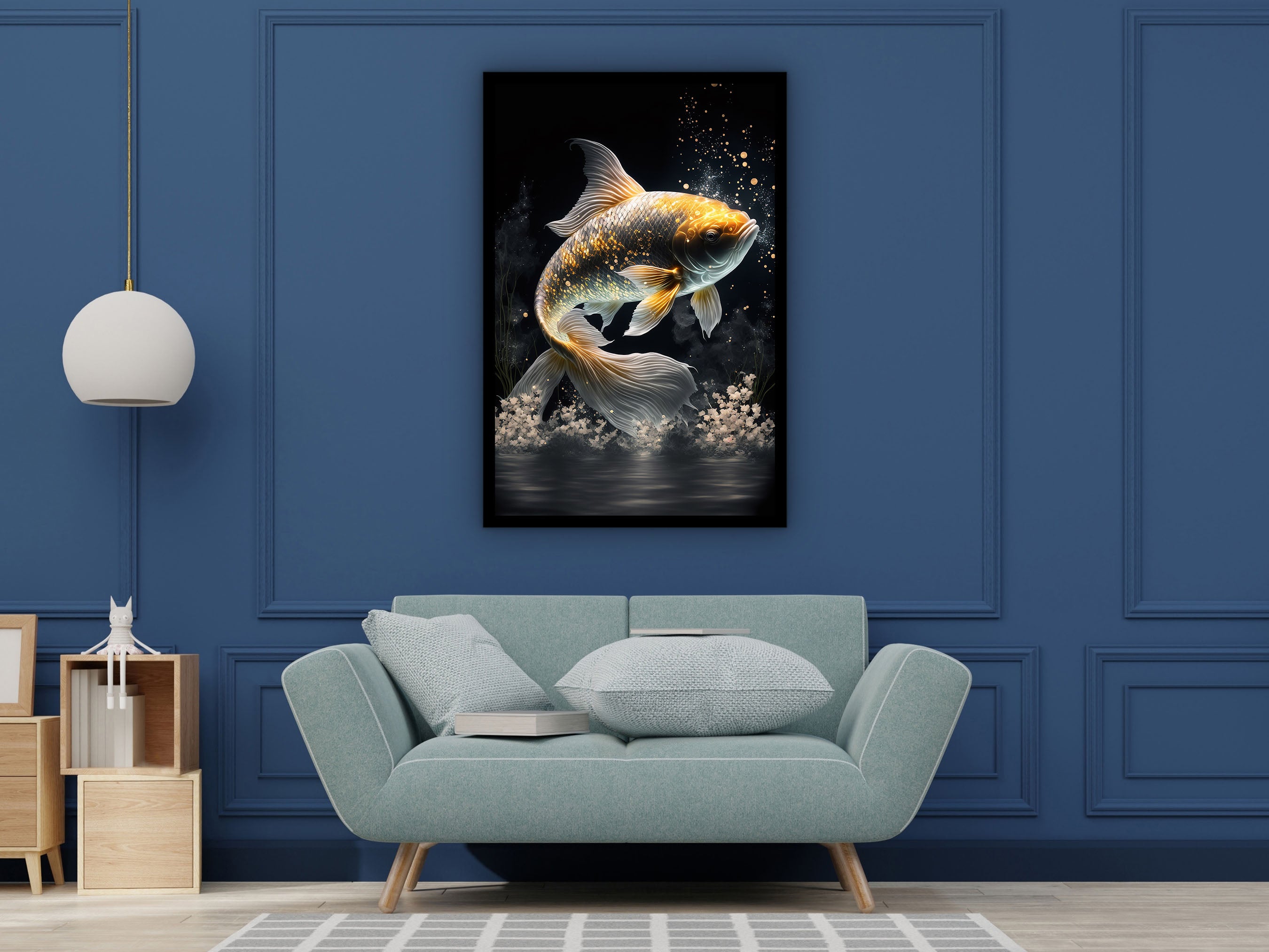 Fish Wall Art, Colorful Fish Painting Wall Art, Motivational Poster Canvas, Modern Design Home Decor, Ready to Hang, Printed on Black Frame