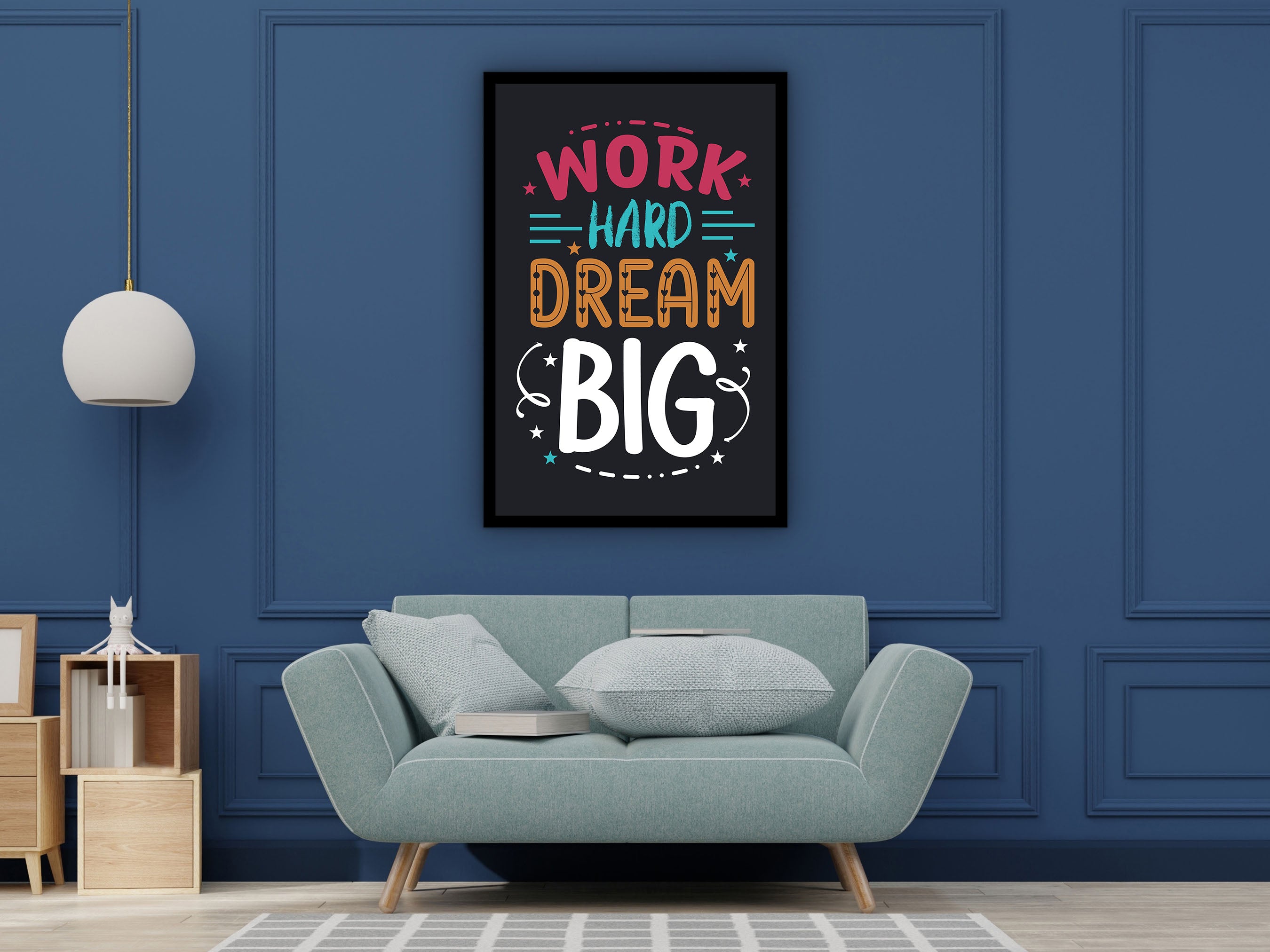 Motivational Wall Art, Work Hard Dream Big Canvas, Success Poster, Home & Office Decor, Ready to Hang, Perfect Gift, Printed on Black Frame