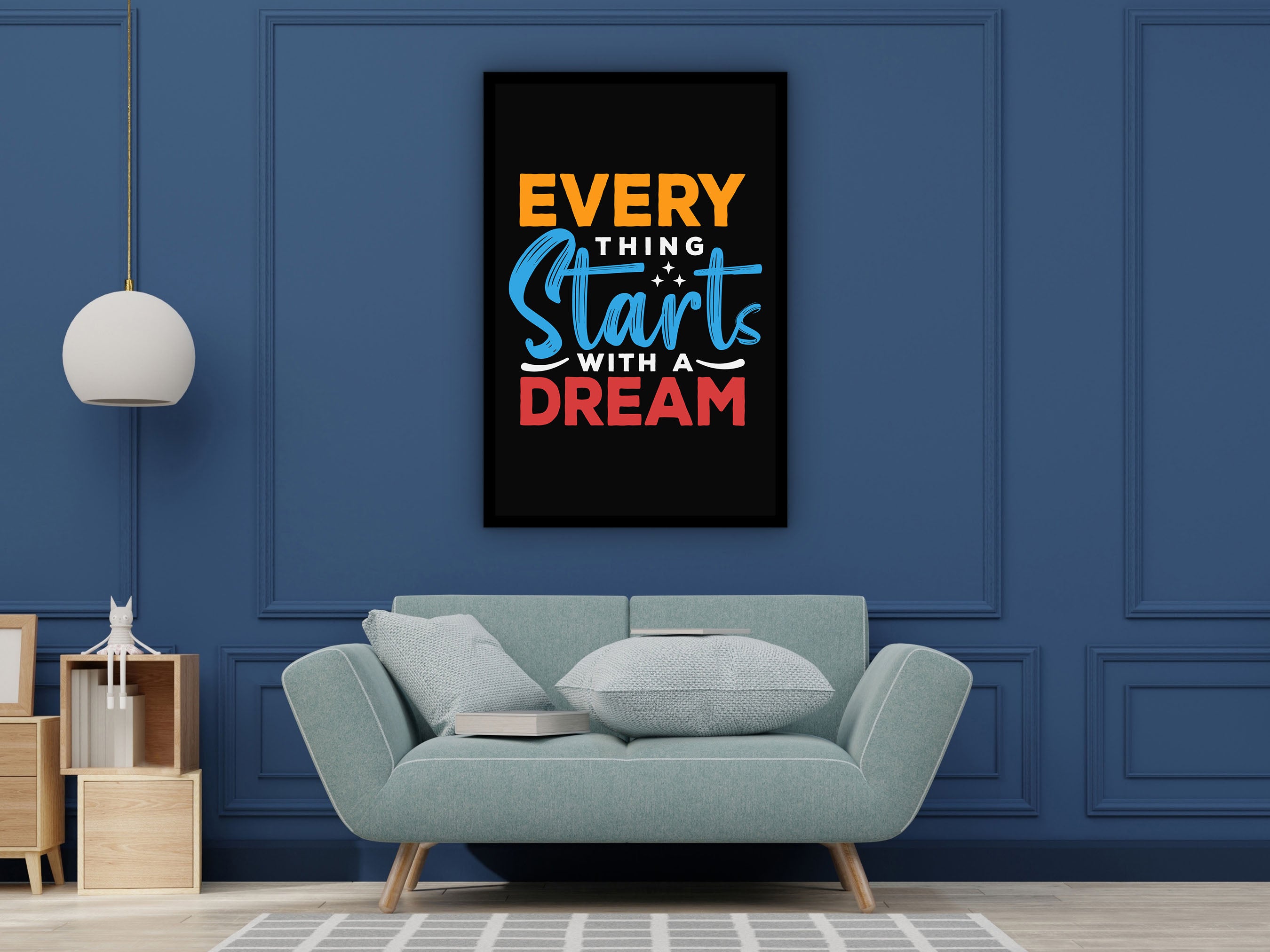 Every Thing Starts With A Dream Wall Art Canvas, Modern Home Office Prints, Daily Inspiration Wall Art, Ready to Hang, Unique Gift for Him