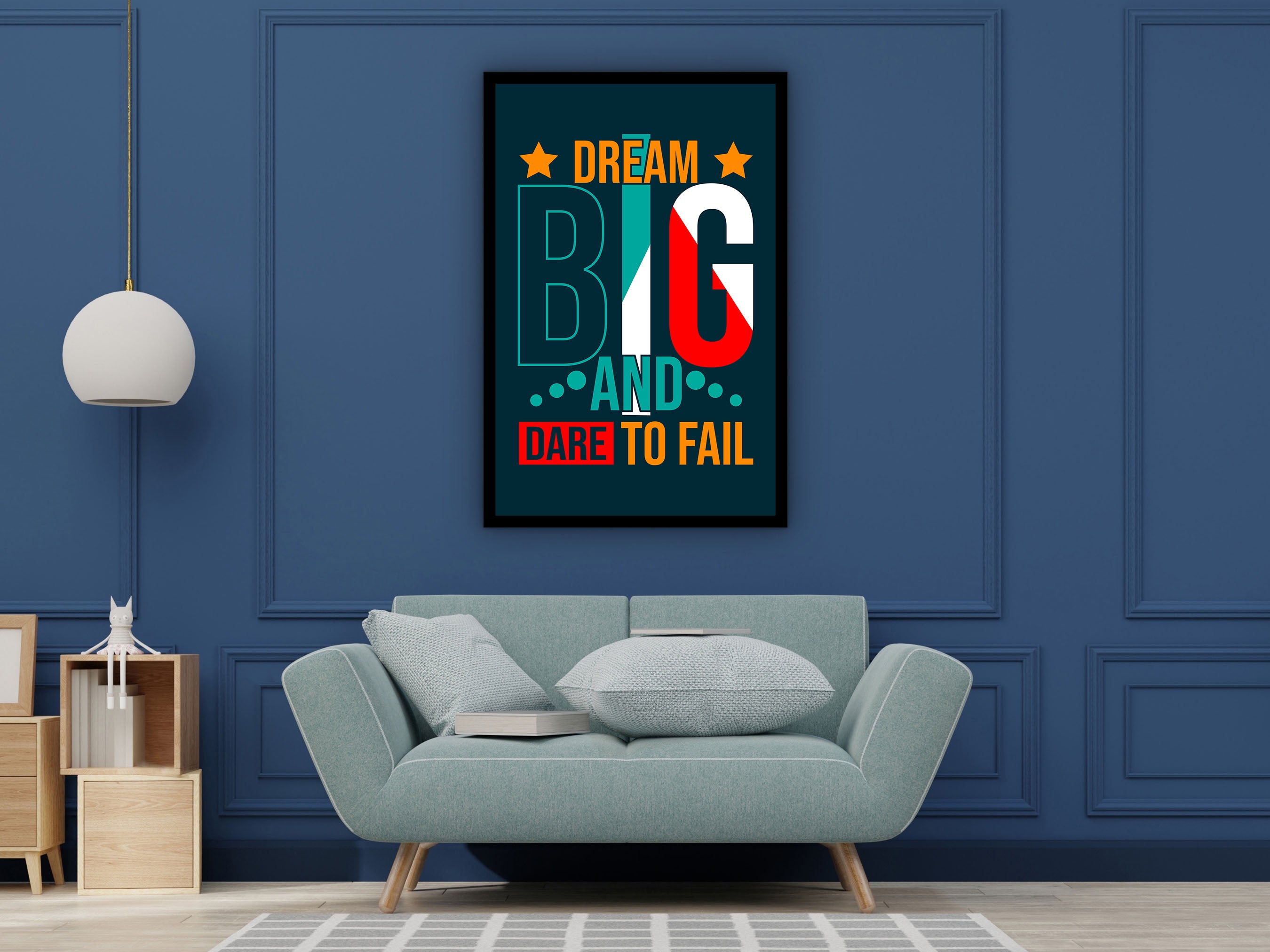 Motivational Wall Art, Dream Big Dare to Fail Wall Art Canvas, Living Room Wall Decor, Ready to Hang, Gift for Her, Printed on Black Frame