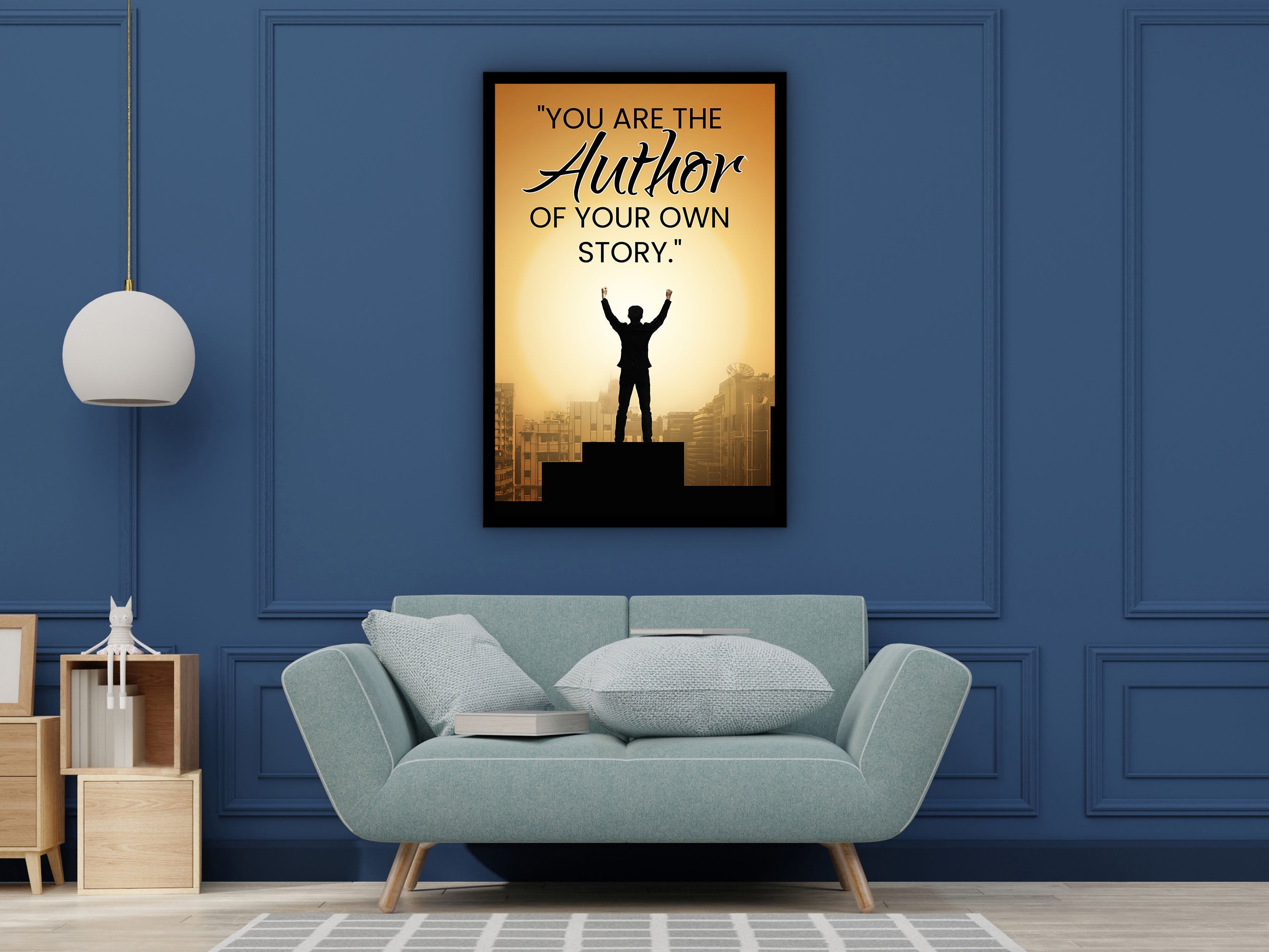 Inspiration Wall Art, You Are the Author of Your Own Story Canvas, Modern Home & Office Decor, Daily, Perfect Gift, Printed on Black Frame