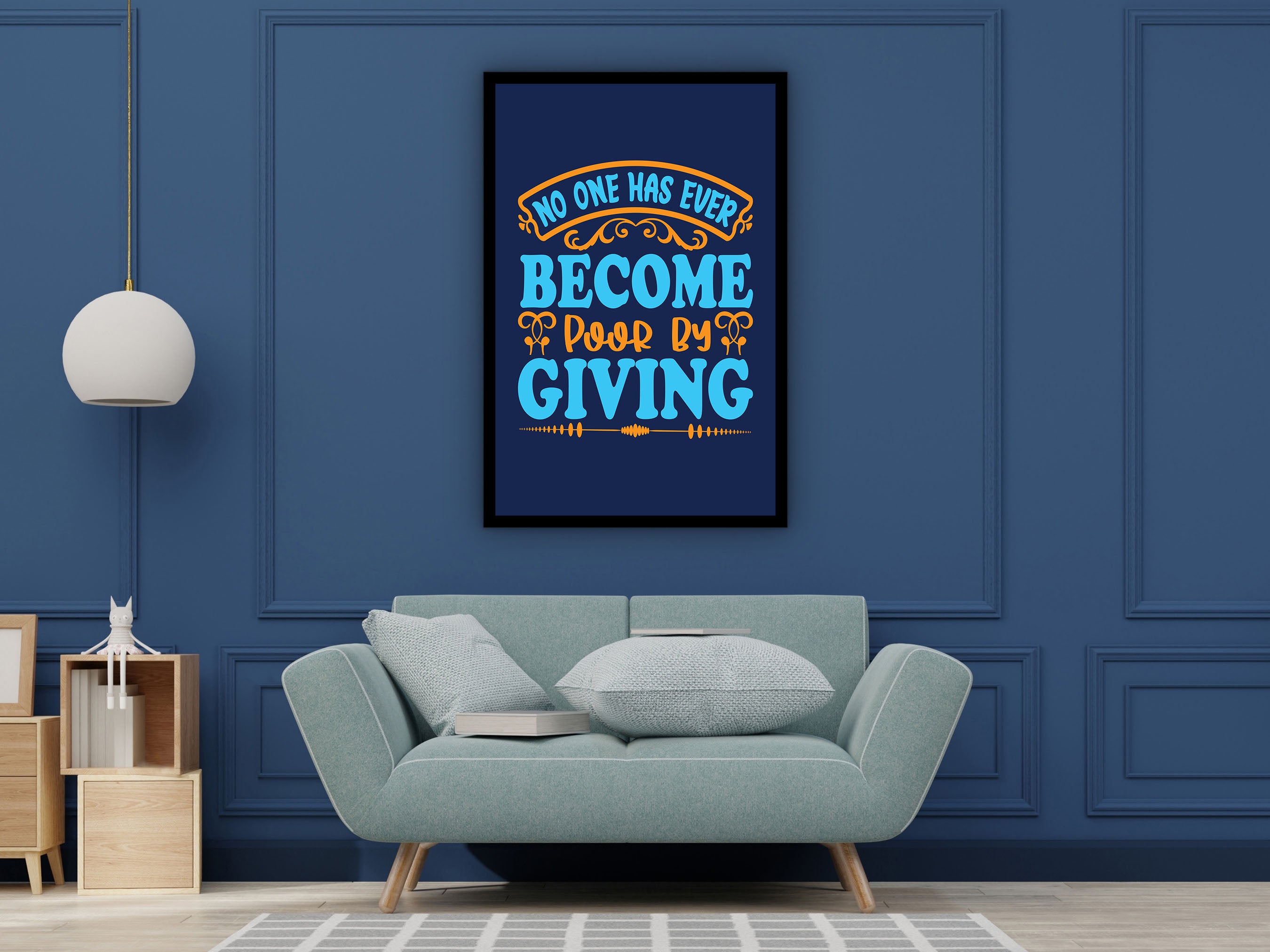 Motivational Wall Art, No One Has Ever Become Poor by Giving Canvas, Home & Office Decor, Quotes Canvas Print Gift, Printed on Black Frame