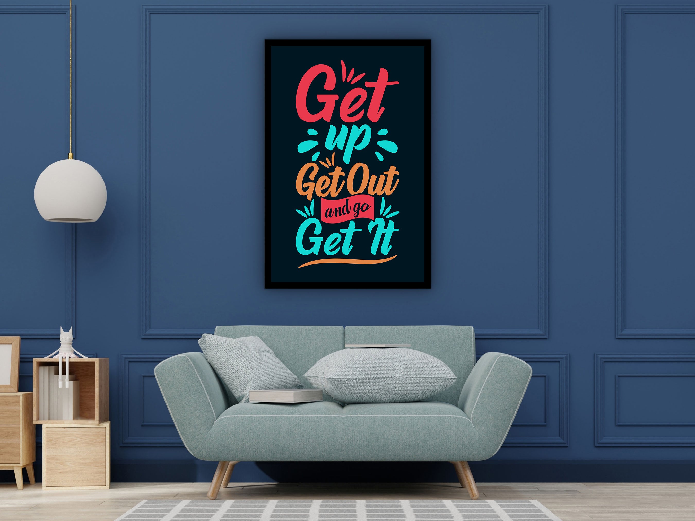 Motivational Wall Art, Get Up Get Out and Go Get It Canvas, Daily Inspiration Quotes, Ready to Hang, Gift for Her, Printed on Black Frame