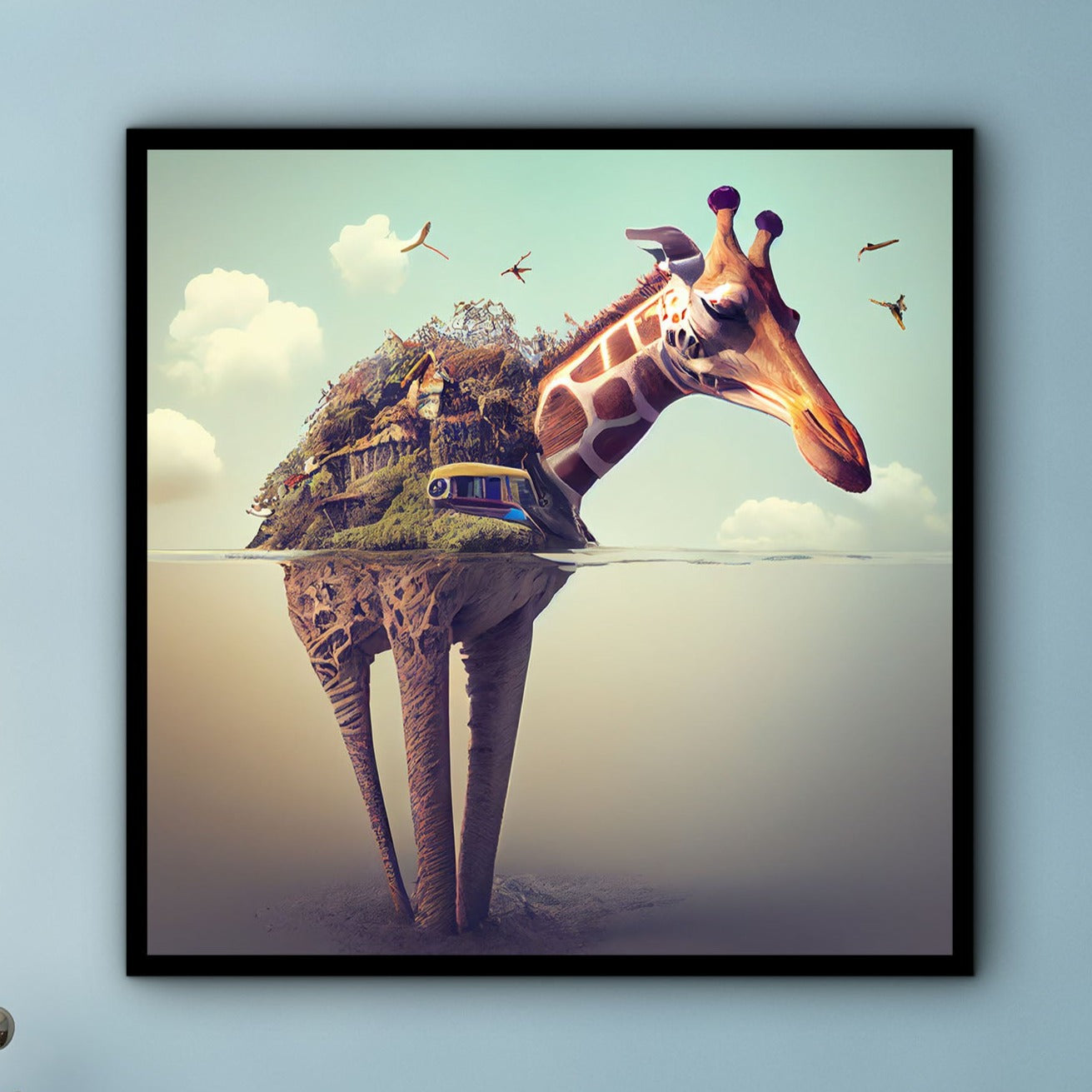 Giraffe Canvas Wall Art, Animals Modern Home Decor, Encouraging Wall Art, Animal Painting Art, Perfect Gift for Her, Printed on Black Frame