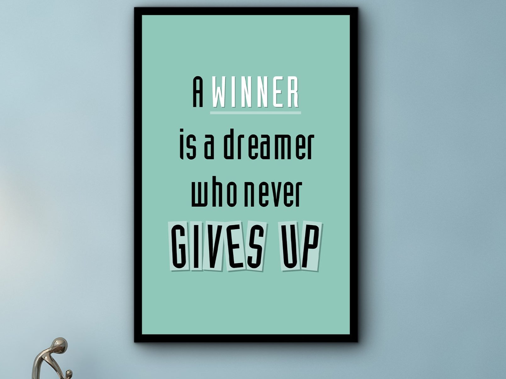 A Winner Is A Dreamer Who Never Gives Up Wall Art, Motivational Canva, Modern Home & Office Wall Decor, Printed on Black Frame, Ready to Hang