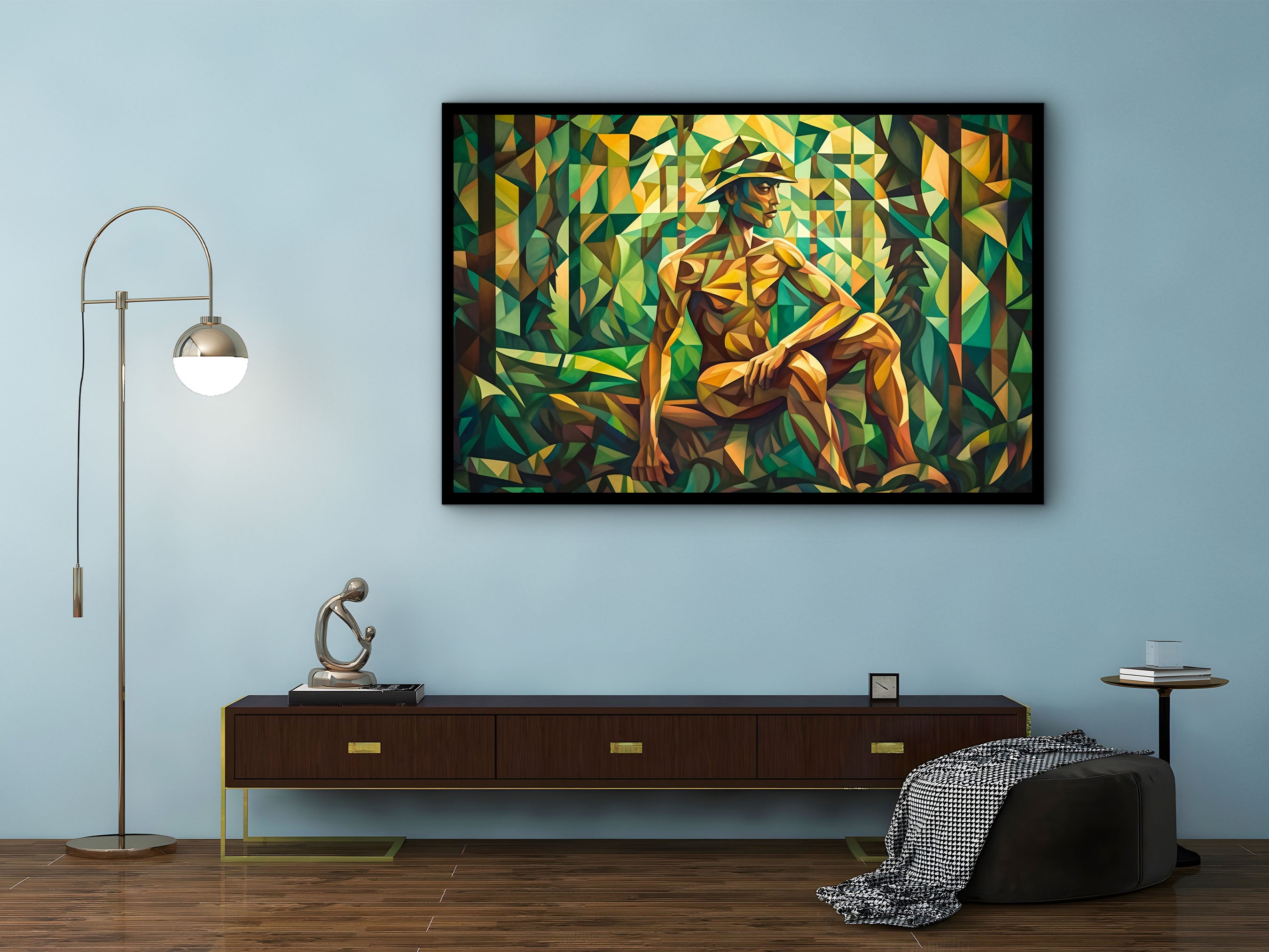 Man Canvas Wall Art, Modern Design Home Decor, Man Hat Print Art, Abstract Man Art, Ready to Hang, Perfect Gift, Printed on Black Frame