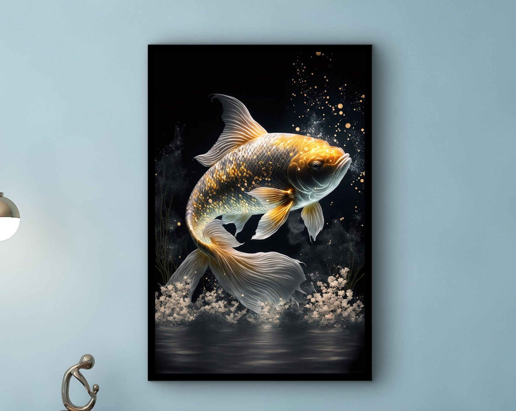 Fish Wall Art, Colorful Fish Painting Wall Art, Motivational Poster Canvas, Modern Design Home Decor, Ready to Hang, Printed on Black Frame