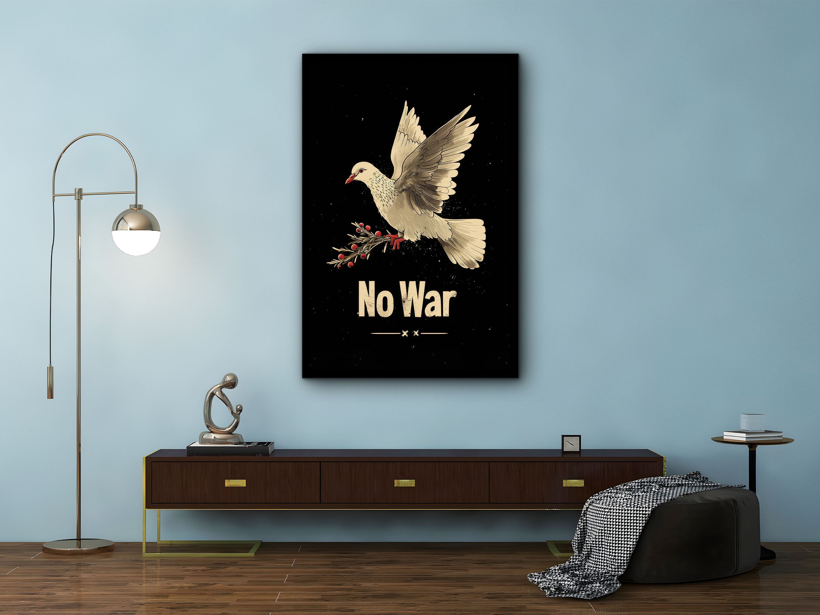 No War Wall Art, Motivational Canvas Wall Art, Modern Office and Home Wall Decor, Ready to Hang, Printed on Black Frame, Gift Idea for Him