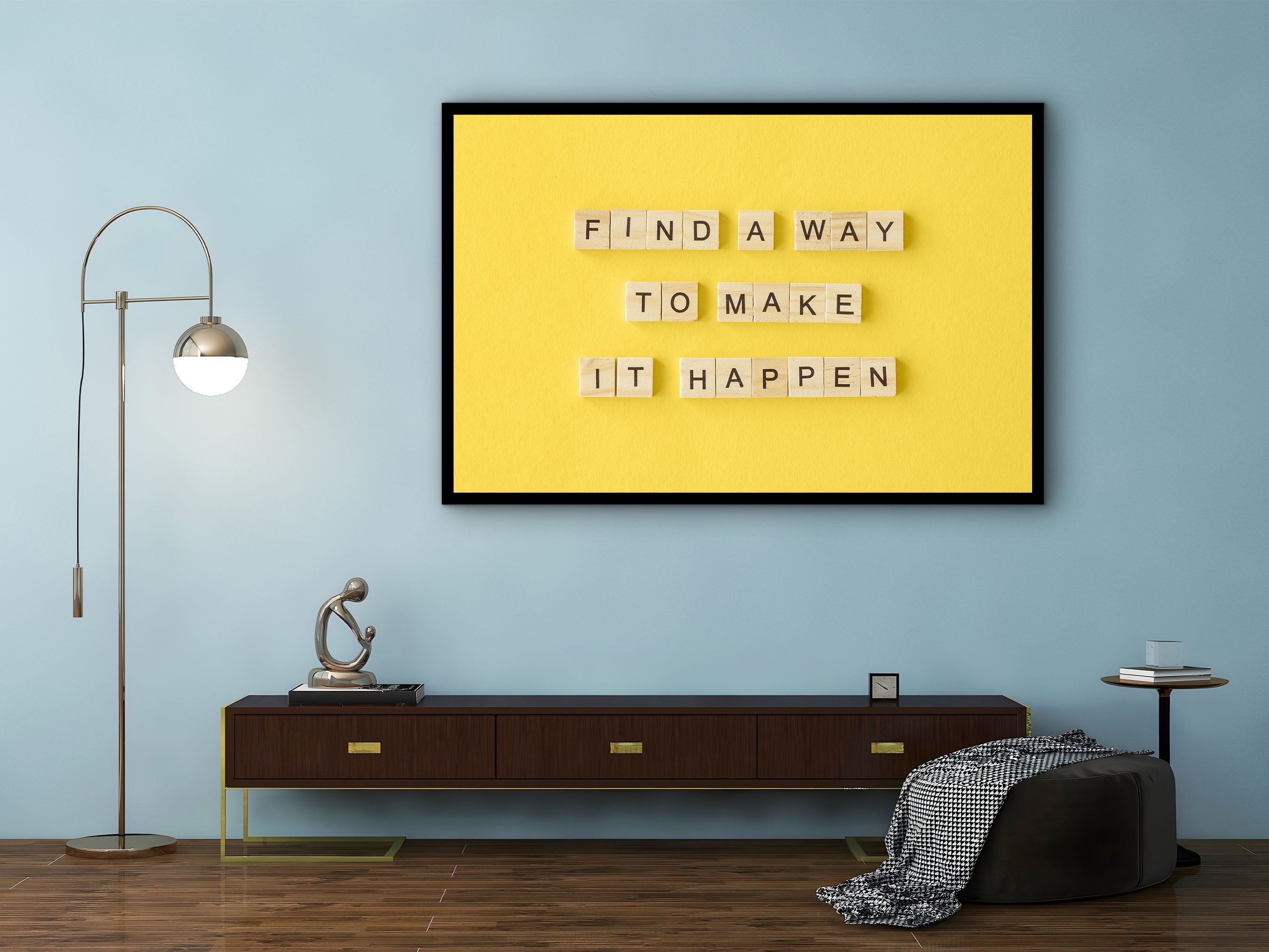 Motivational Wall Art, Find A Way To Make It Happen Canvas, Modern Design Home & Office Decor, Ready to Hang Gift, Printed on Black Frame