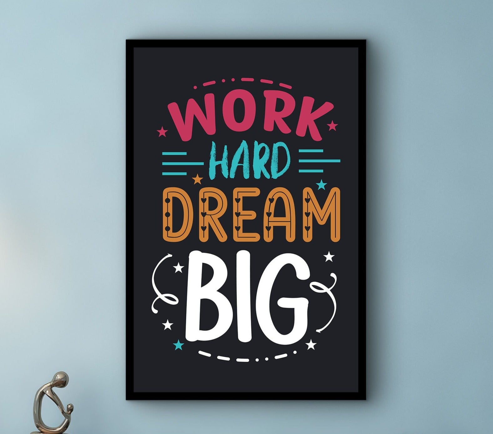 Motivational Wall Art, Work Hard Dream Big Canvas, Success Poster, Home & Office Decor, Ready to Hang, Perfect Gift, Printed on Black Frame