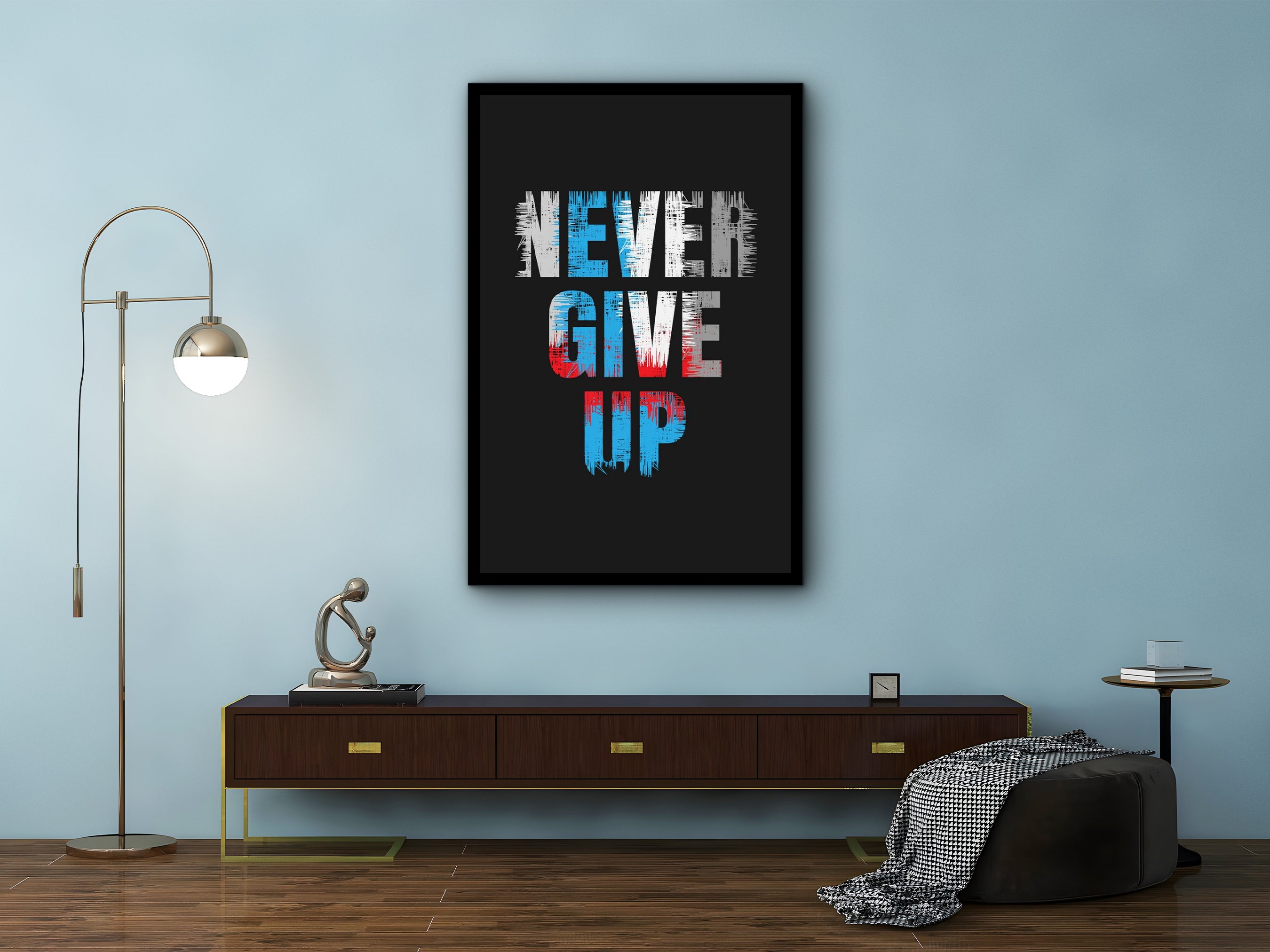 Never Give Up Wall Art, Motivational Canvas Art, Modern Home & Office Wall Decor, Printed on Black Frame, Ready to Hang, Gift Idea for Him