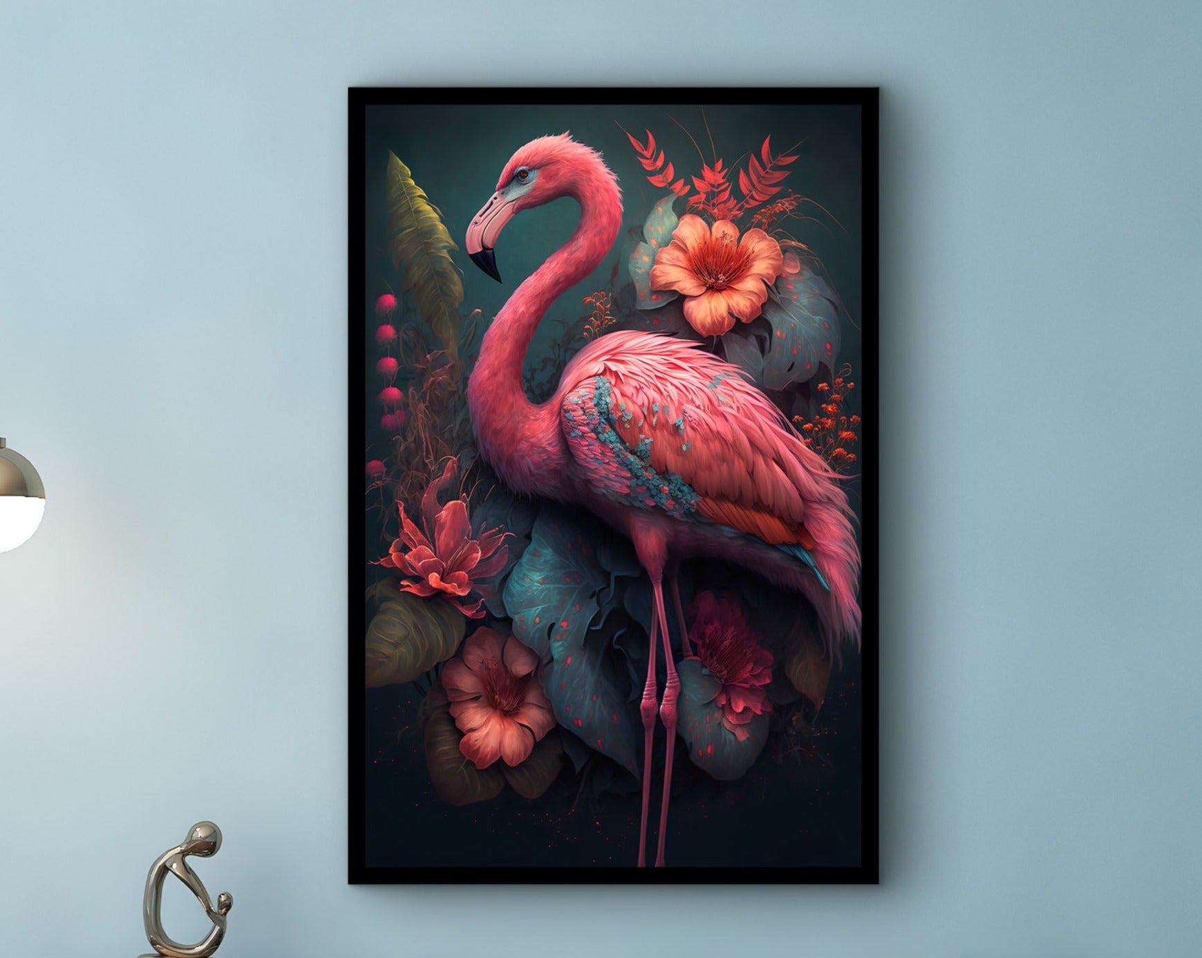 Flamingo Wall Art, Beautiful Colorful Flamingo Canvas, Pink Wall Decorations, Animal Wall Art Canvas, Ready to Hang, Printed on Black Frame