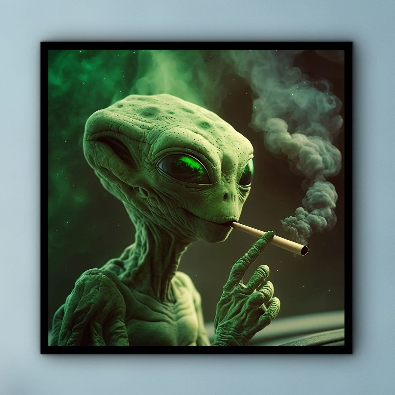 Alien Smoking Canvas Wall Art, Modern Design Home and Office Decor, Alien Canvas Print, Poster Wall Canvas, Ready to Hang, Printed on Black Frame