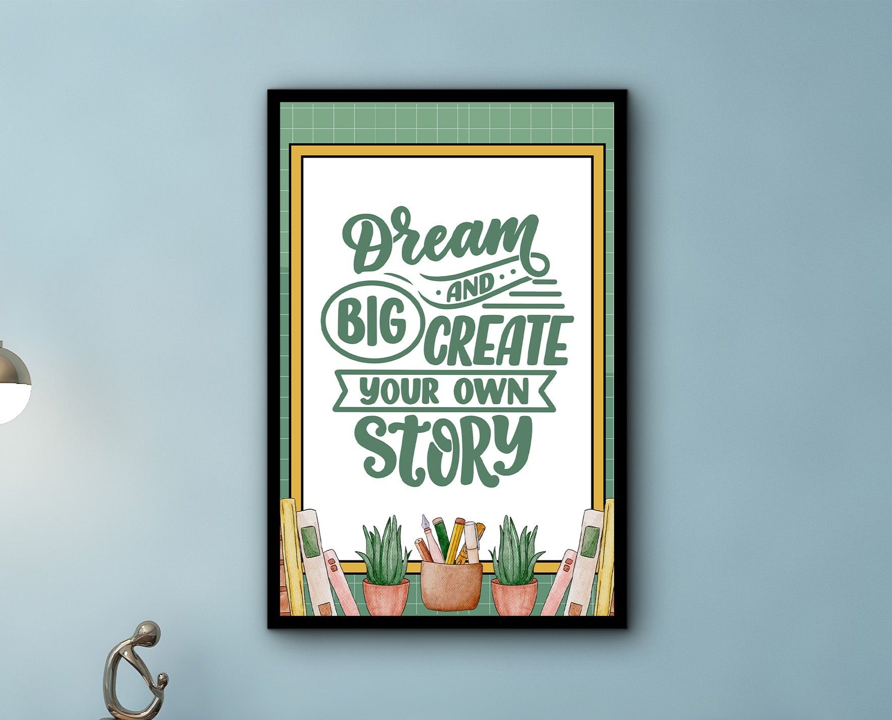 Motivational Wall Art, Dream Big and Create Your Own Story Wall Art Canvas, Empowering Quotes Artwork, Ready to Hang, Printed on Black Frame